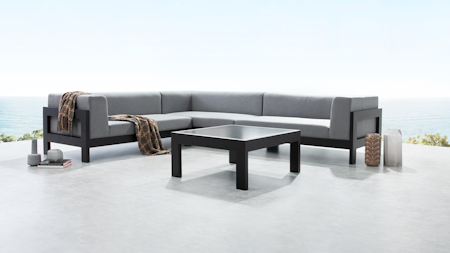 New Noosa Black Outdoor Fabric Corner Lounge With Coffee Table