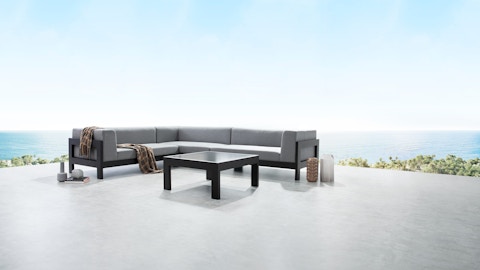 New Noosa Black Outdoor Fabric Corner Lounge With Coffee Table 15 Thumbnail