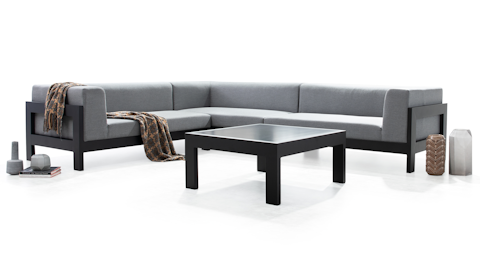 New Noosa Black Outdoor Fabric Corner Lounge With Coffee Table 15 Thumbnail
