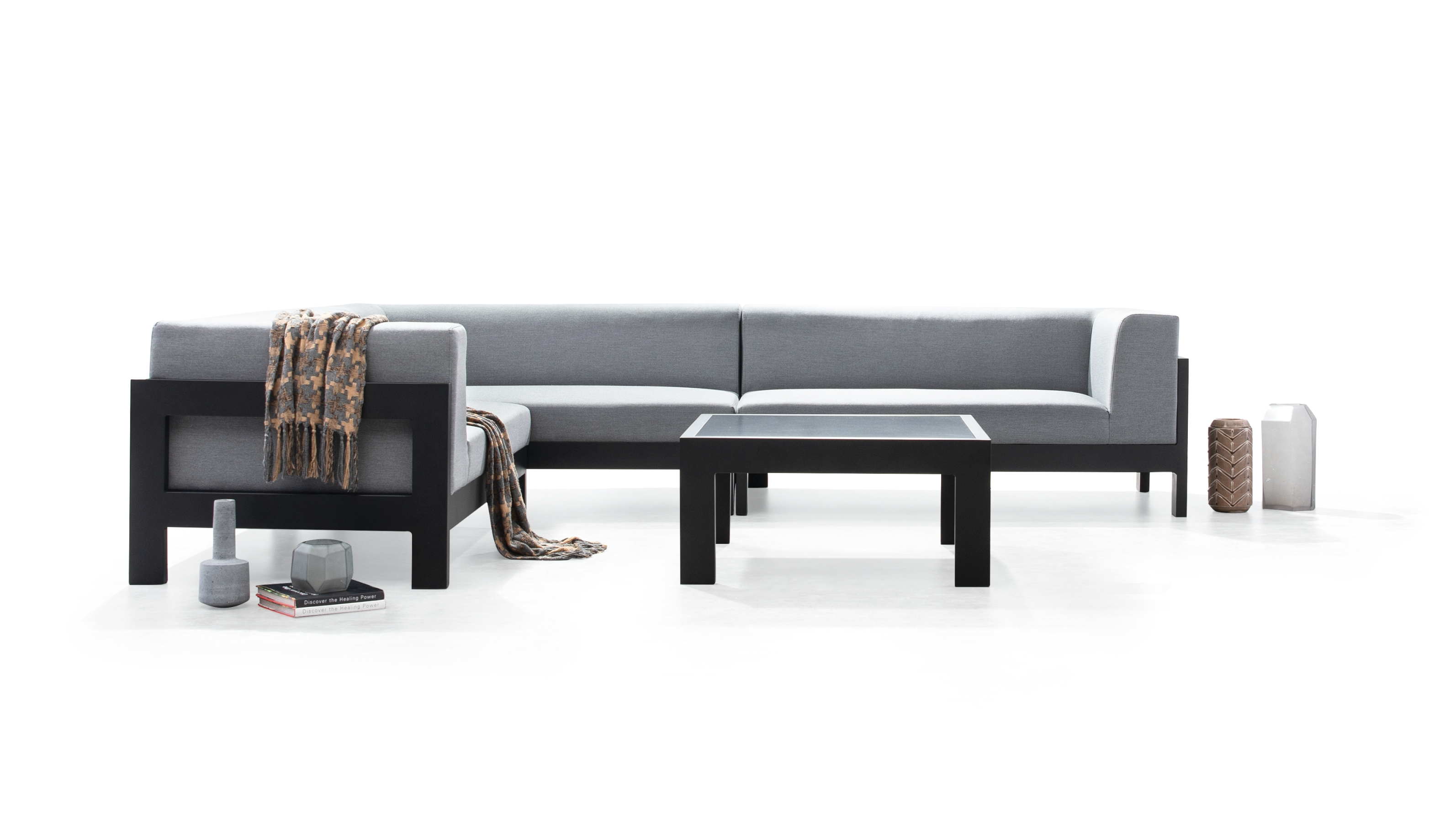 New Noosa Black Outdoor Fabric Corner Lounge With Coffee Table 9 Thumbnail