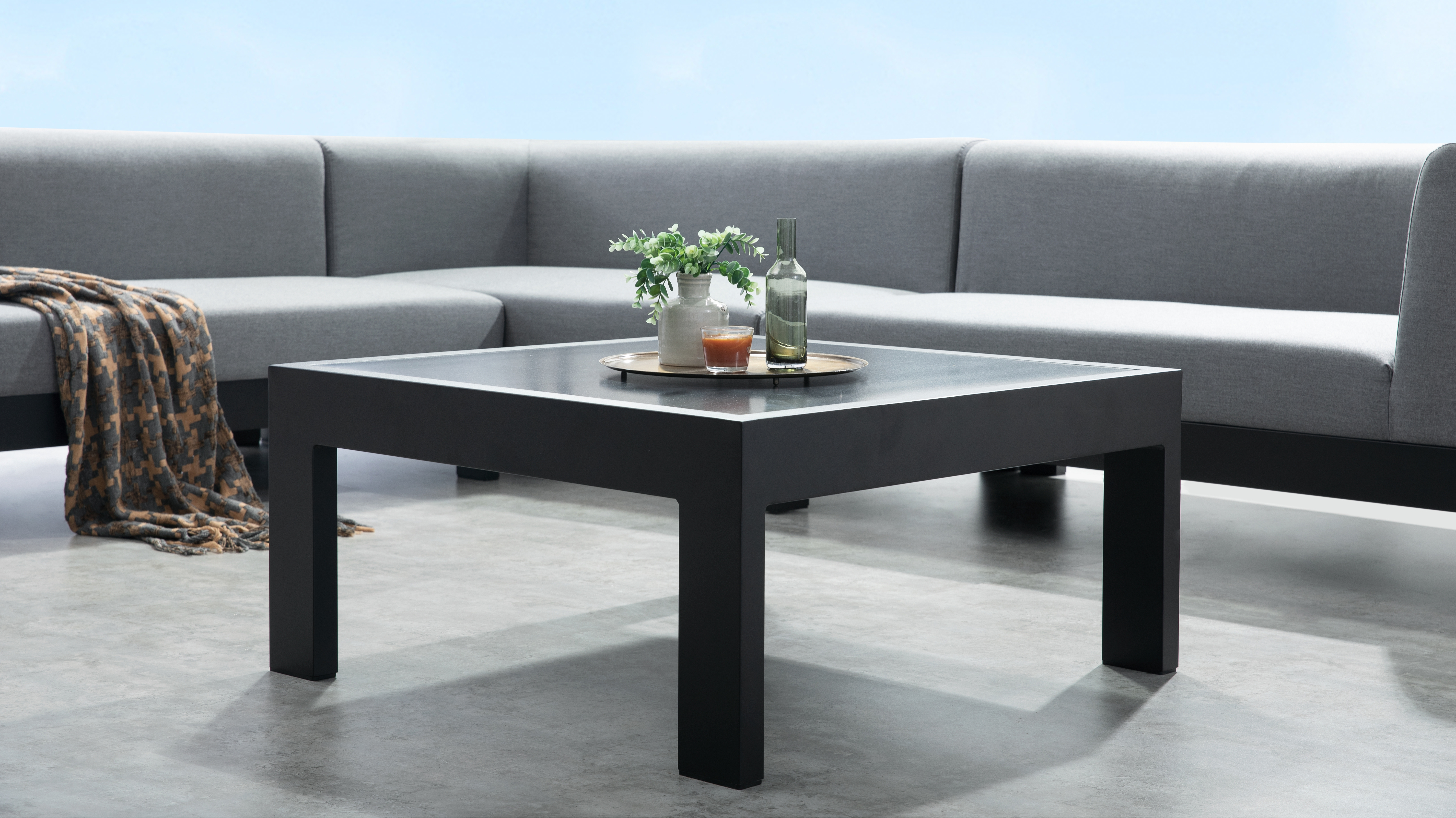 New Noosa Black Outdoor Fabric Corner Lounge With Coffee Table 9 Thumbnail