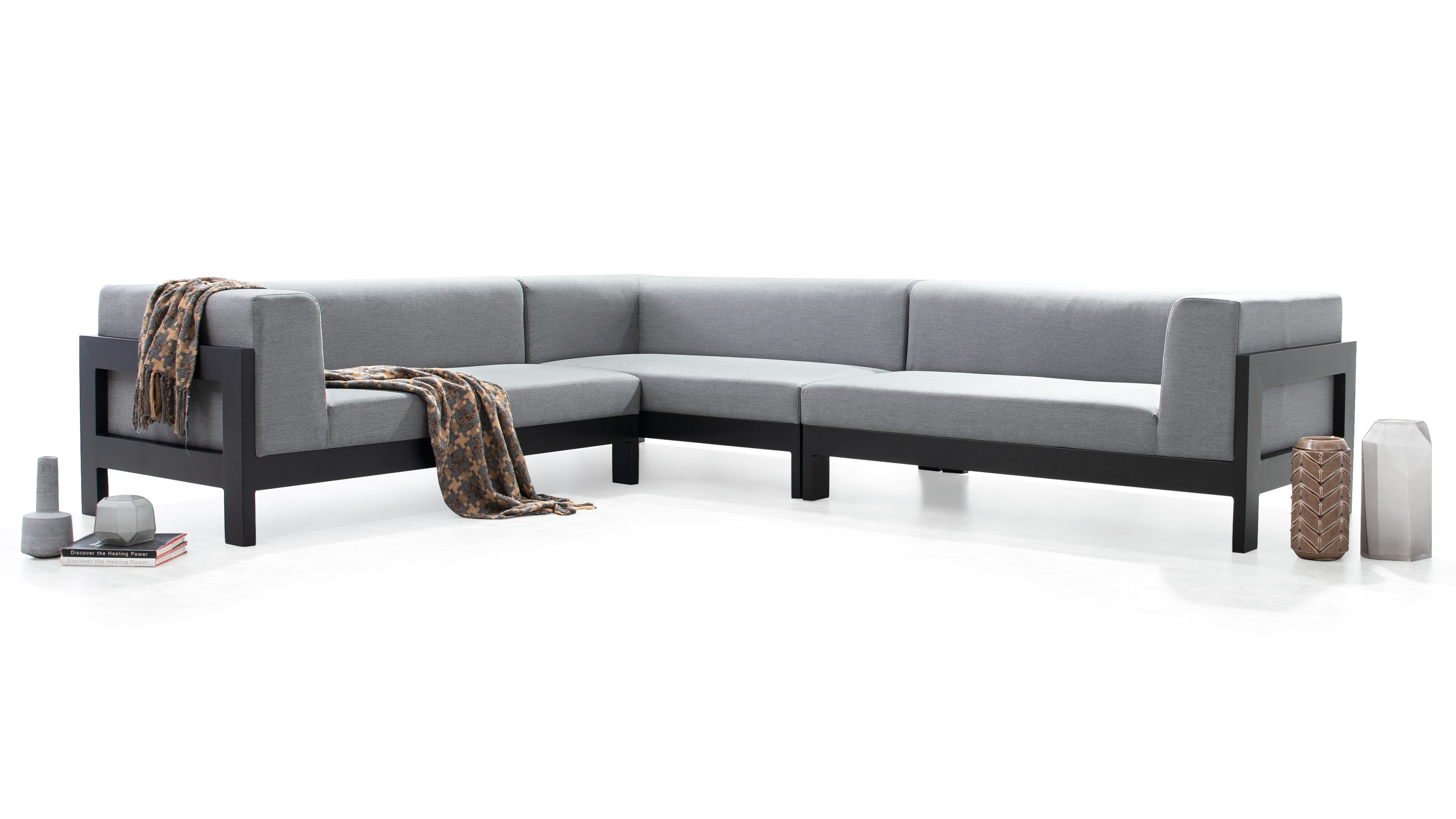 New Noosa Black Outdoor Fabric Corner Lounge 11 Thumbnail