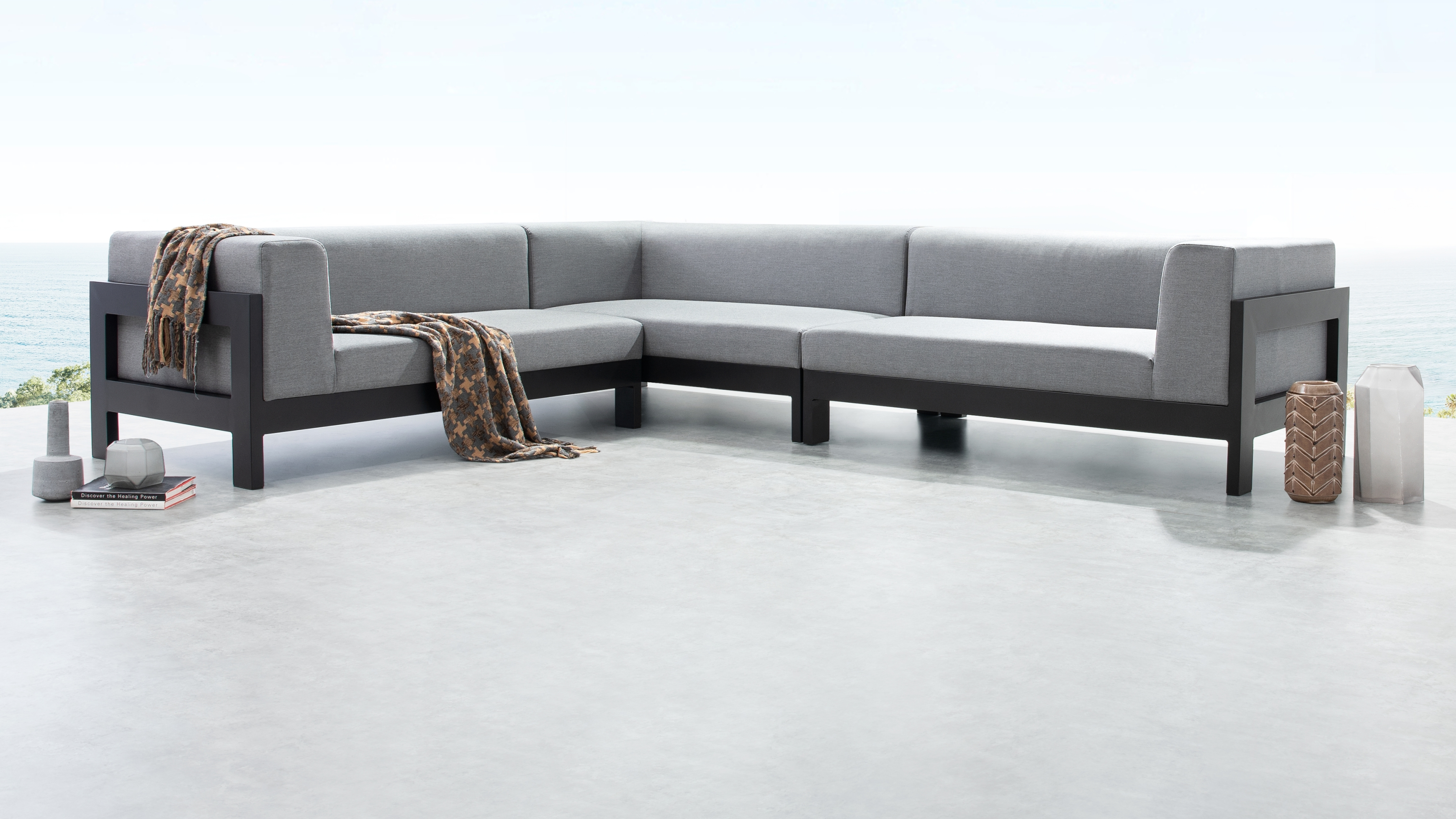 New Noosa Black Outdoor Fabric Corner Lounge 11 Thumbnail