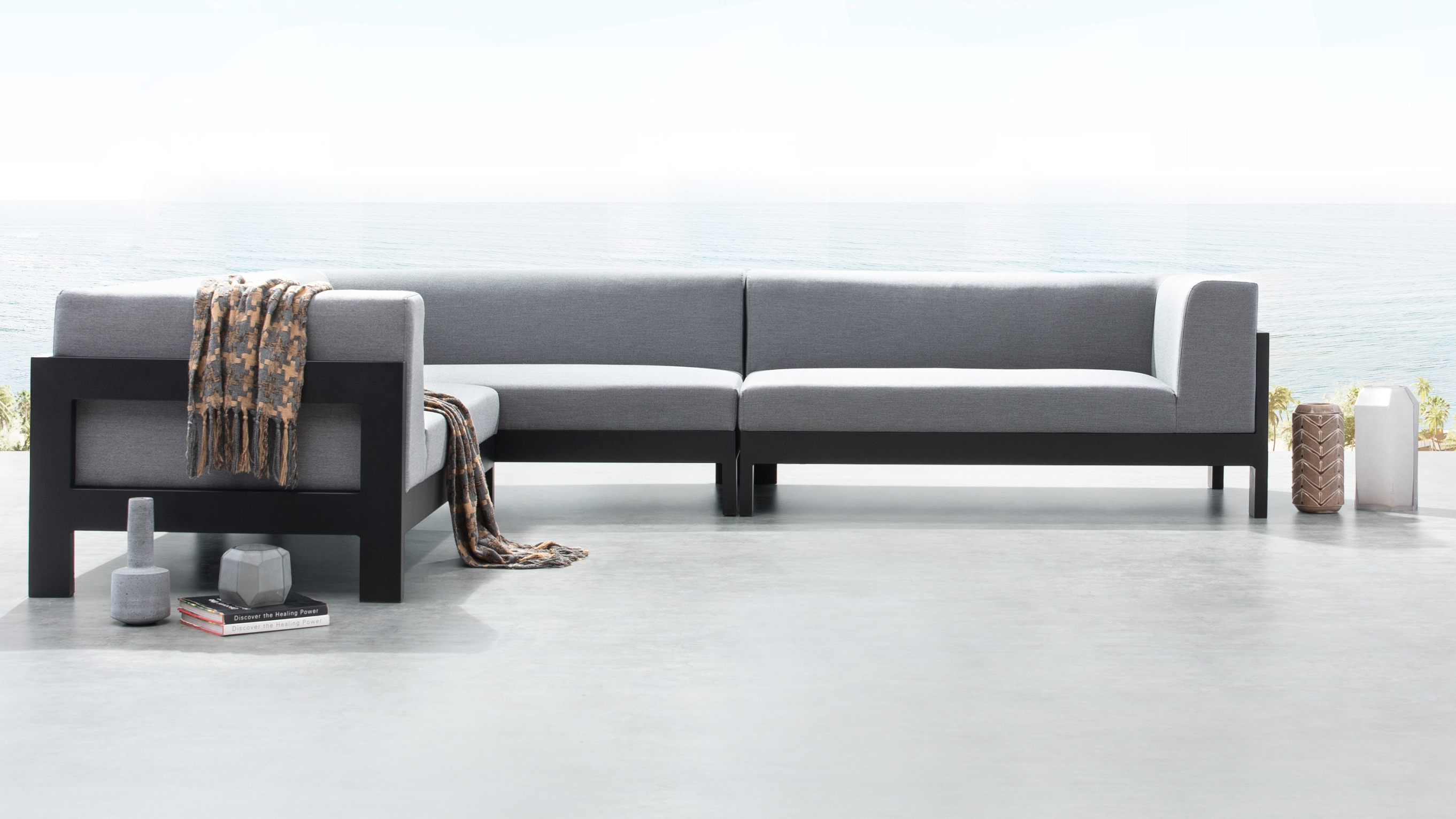 New Noosa Black Outdoor Fabric Corner Lounge 11 Thumbnail