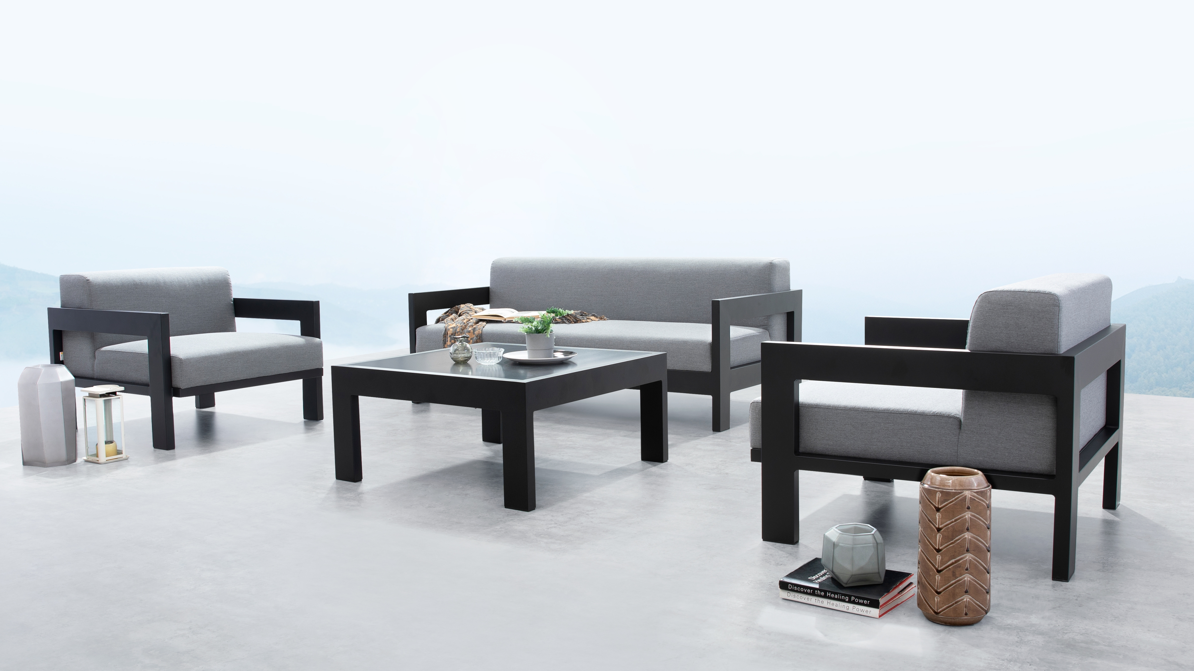 New Noosa Black Outdoor Lounge Set 2+1+1 With Coffee Table 13 Thumbnail