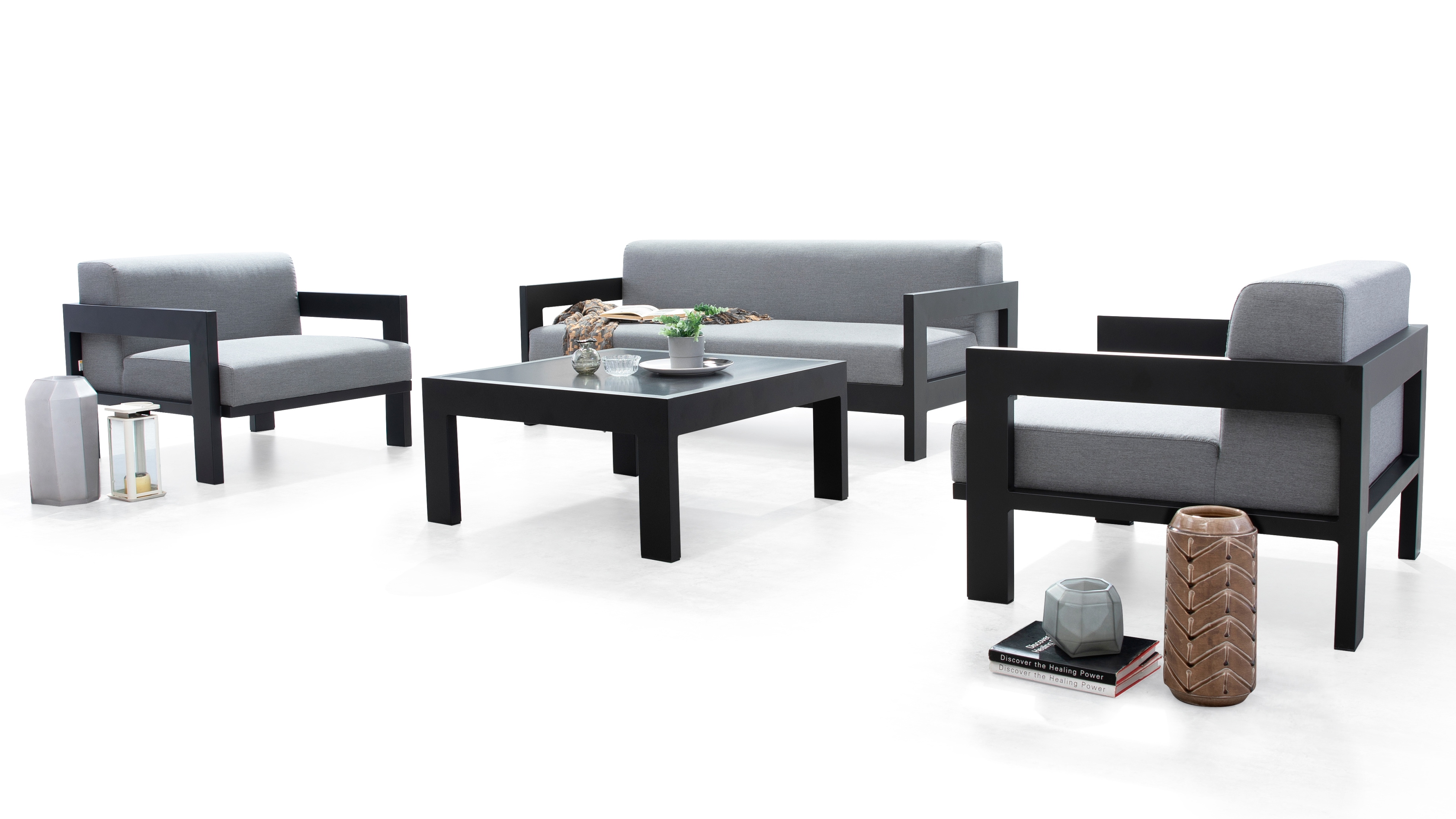 New Noosa Black Outdoor Lounge Set 2+1+1 With Coffee Table 13 Thumbnail
