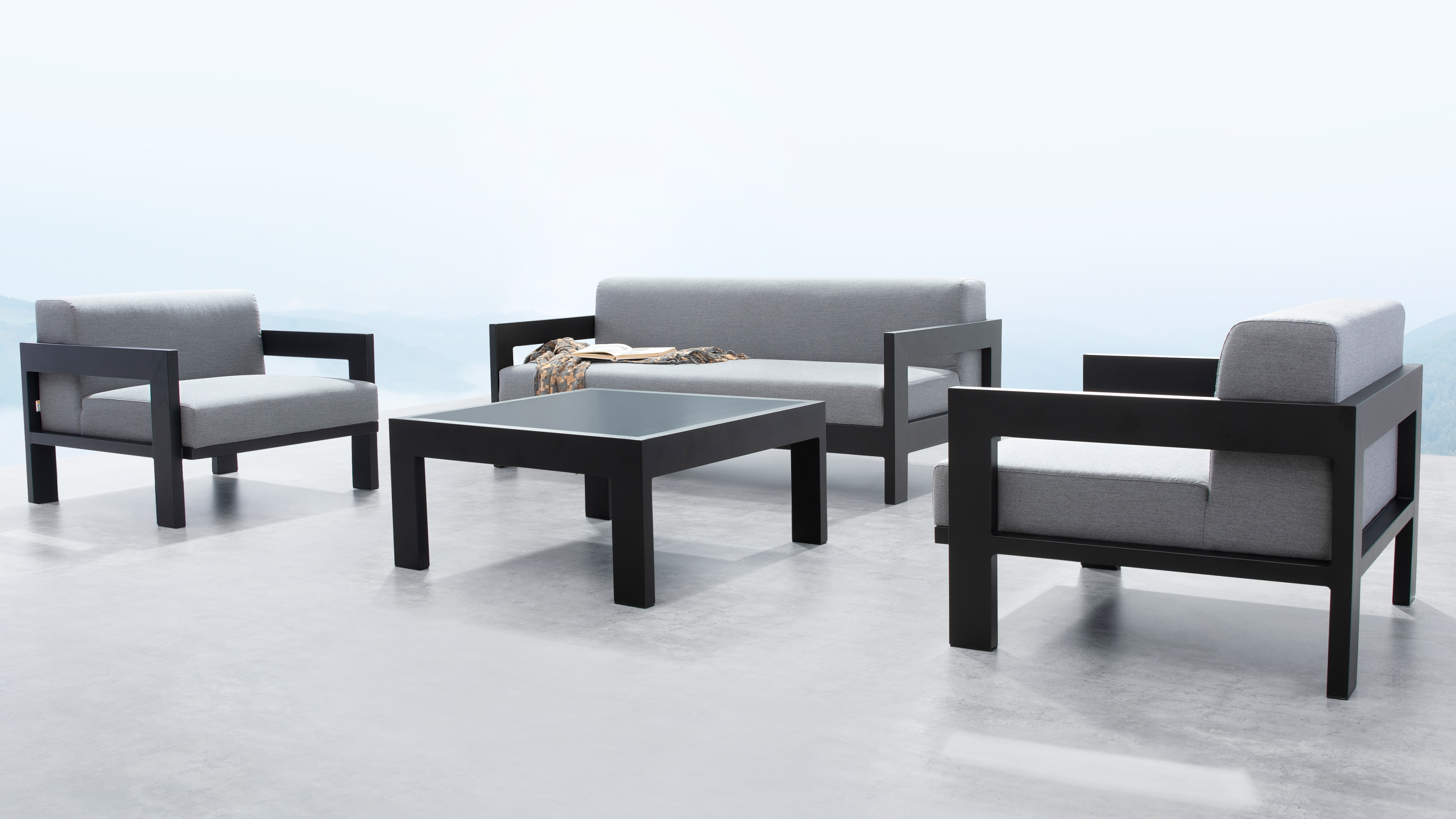 New Noosa Black Outdoor Lounge Set 2+1+1 With Coffee Table 13 Thumbnail