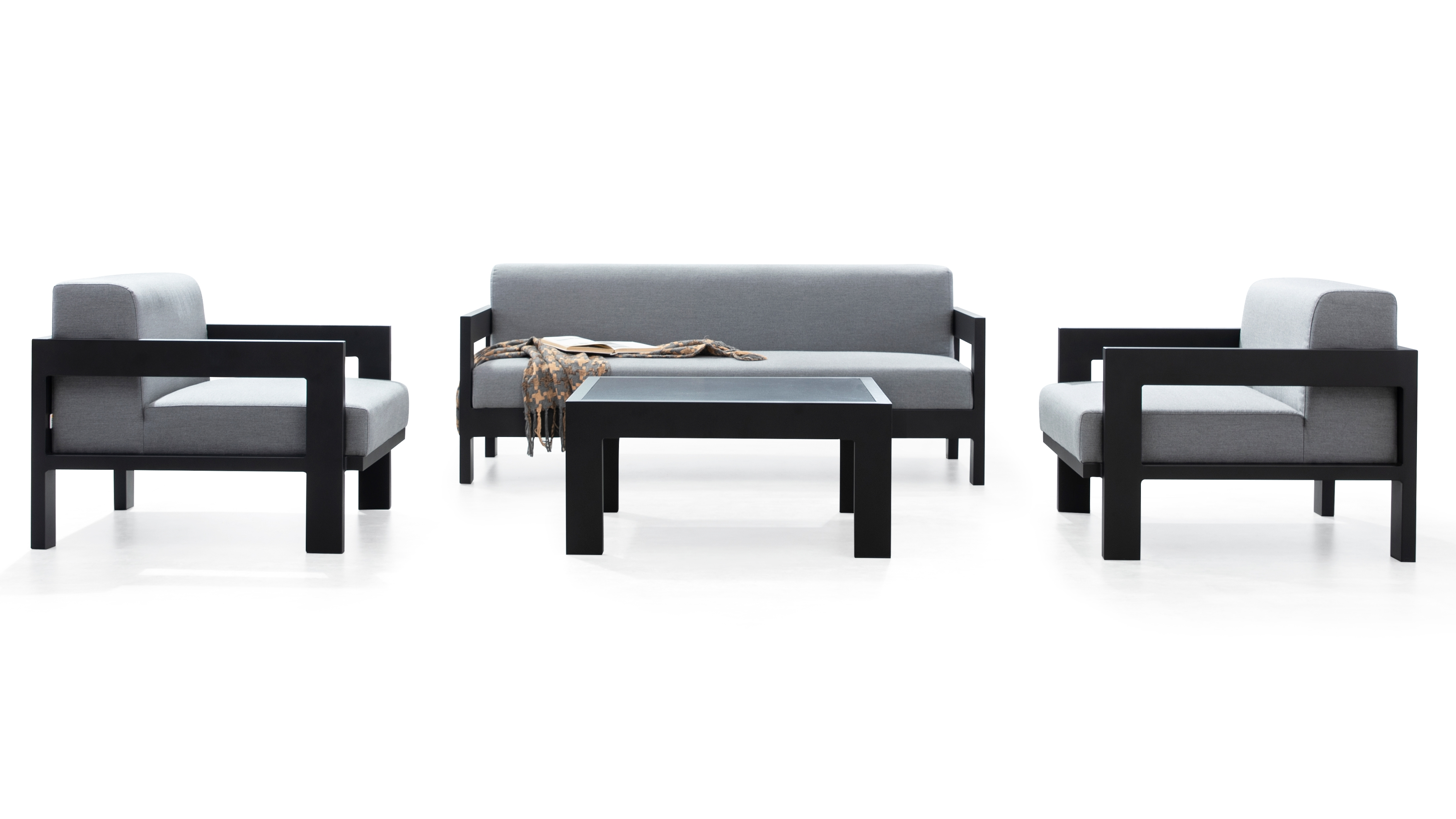 New Noosa Black Outdoor Lounge Set 2+1+1 With Coffee Table 13 Thumbnail
