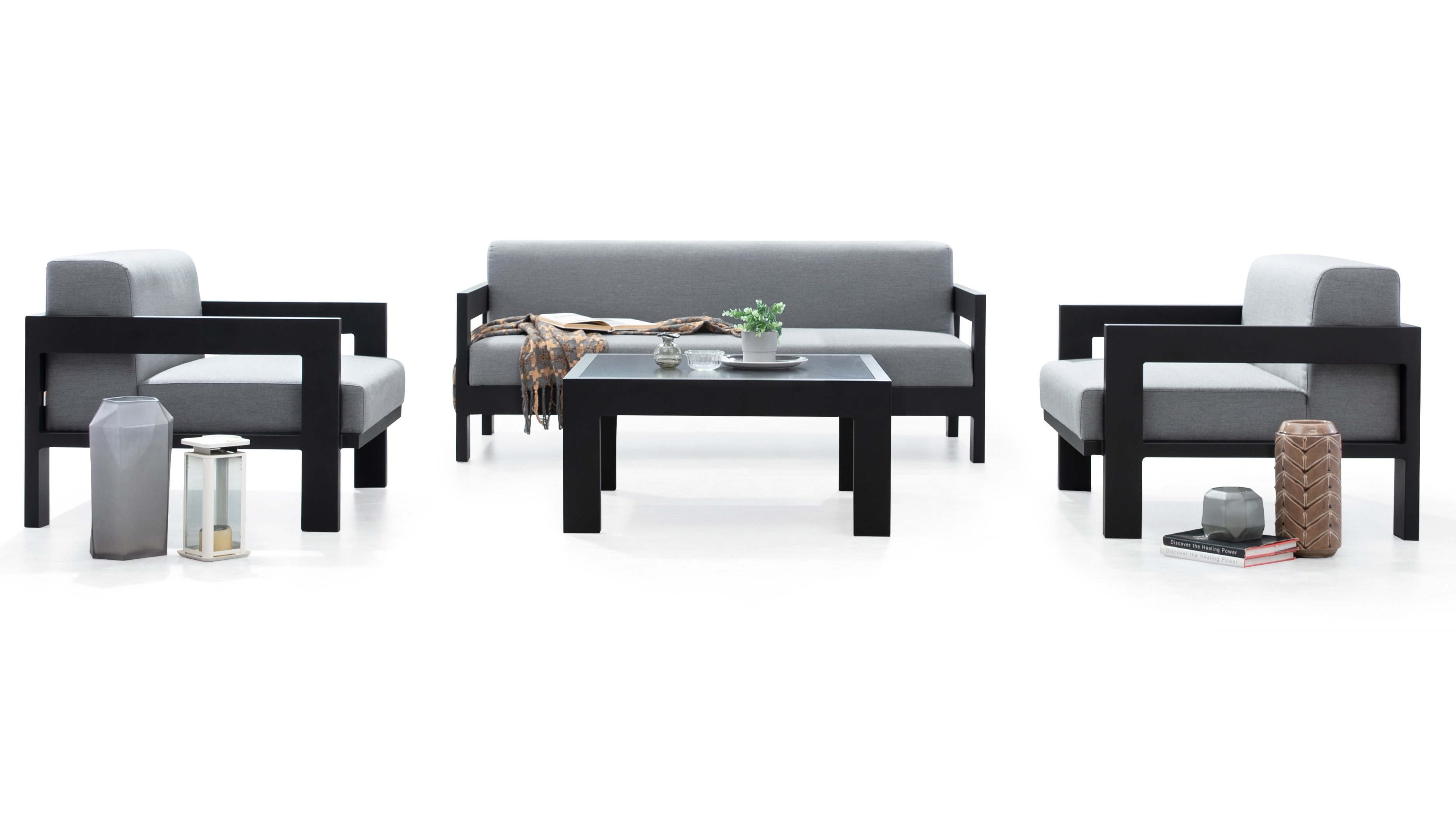 New Noosa Black Outdoor Lounge Set 2+1+1 With Coffee Table 13 Thumbnail