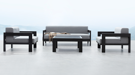 New Noosa Black Outdoor Lounge Set 2+1+1 With Coffee Table