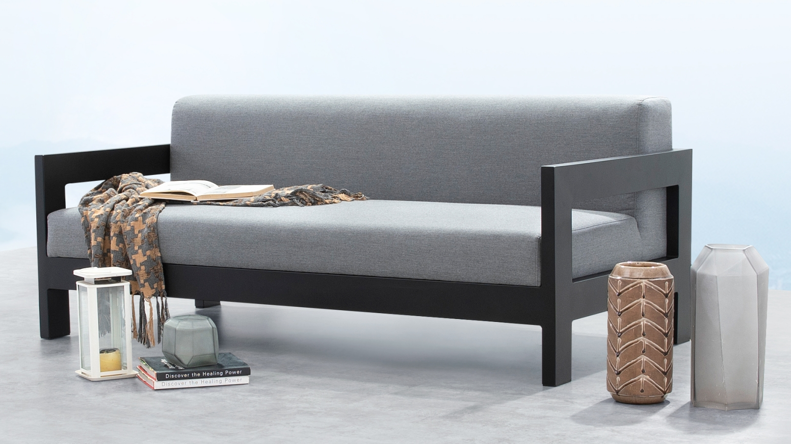 New Noosa Black Outdoor Fabric Two Seat Sofa 9 Thumbnail