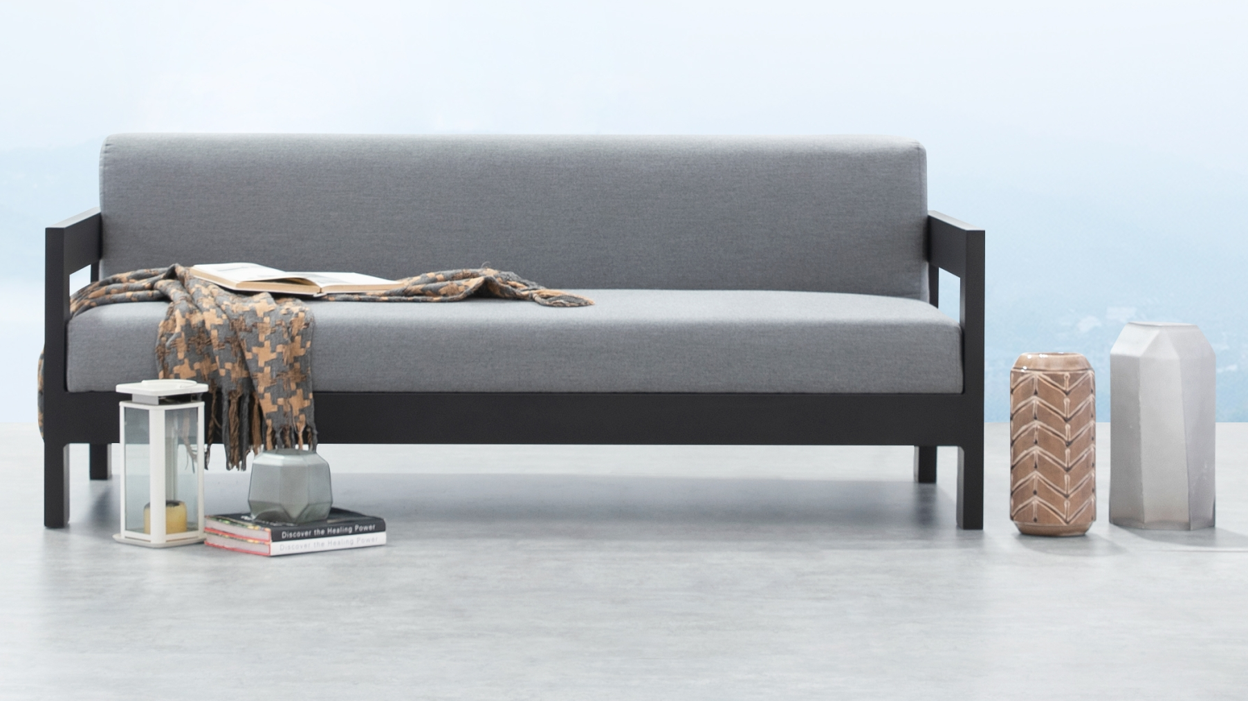 New Noosa Black Outdoor Fabric Two Seat Sofa 9 Thumbnail