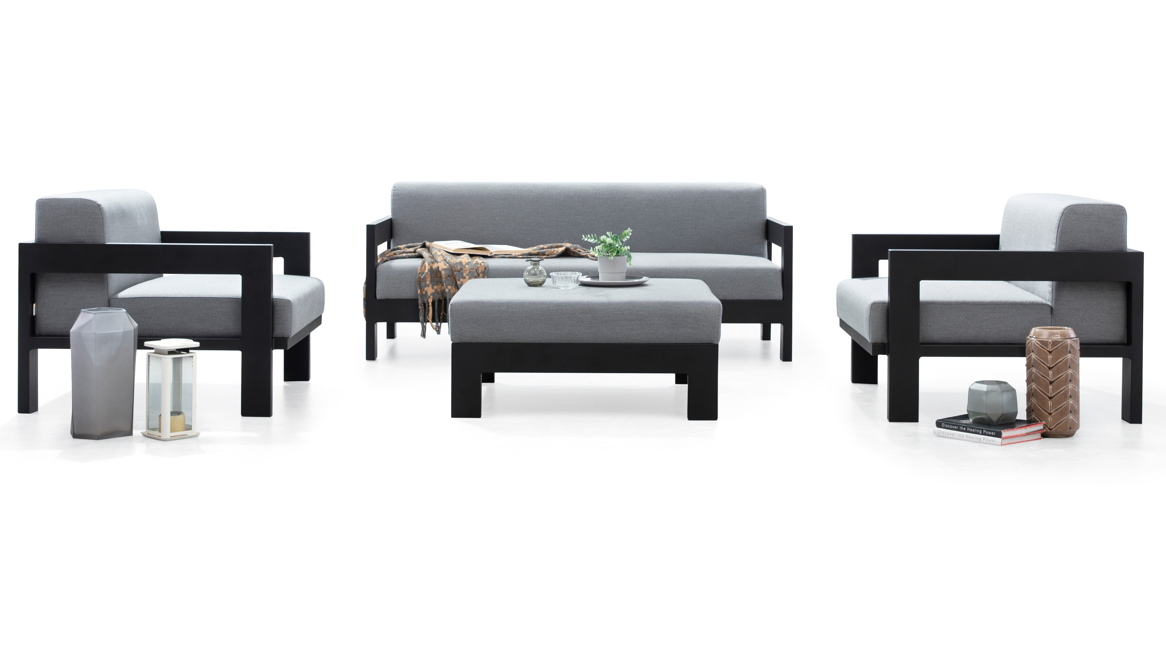New Noosa Black Outdoor Lounge Set 2+1+1 With Ottoman 7 Thumbnail