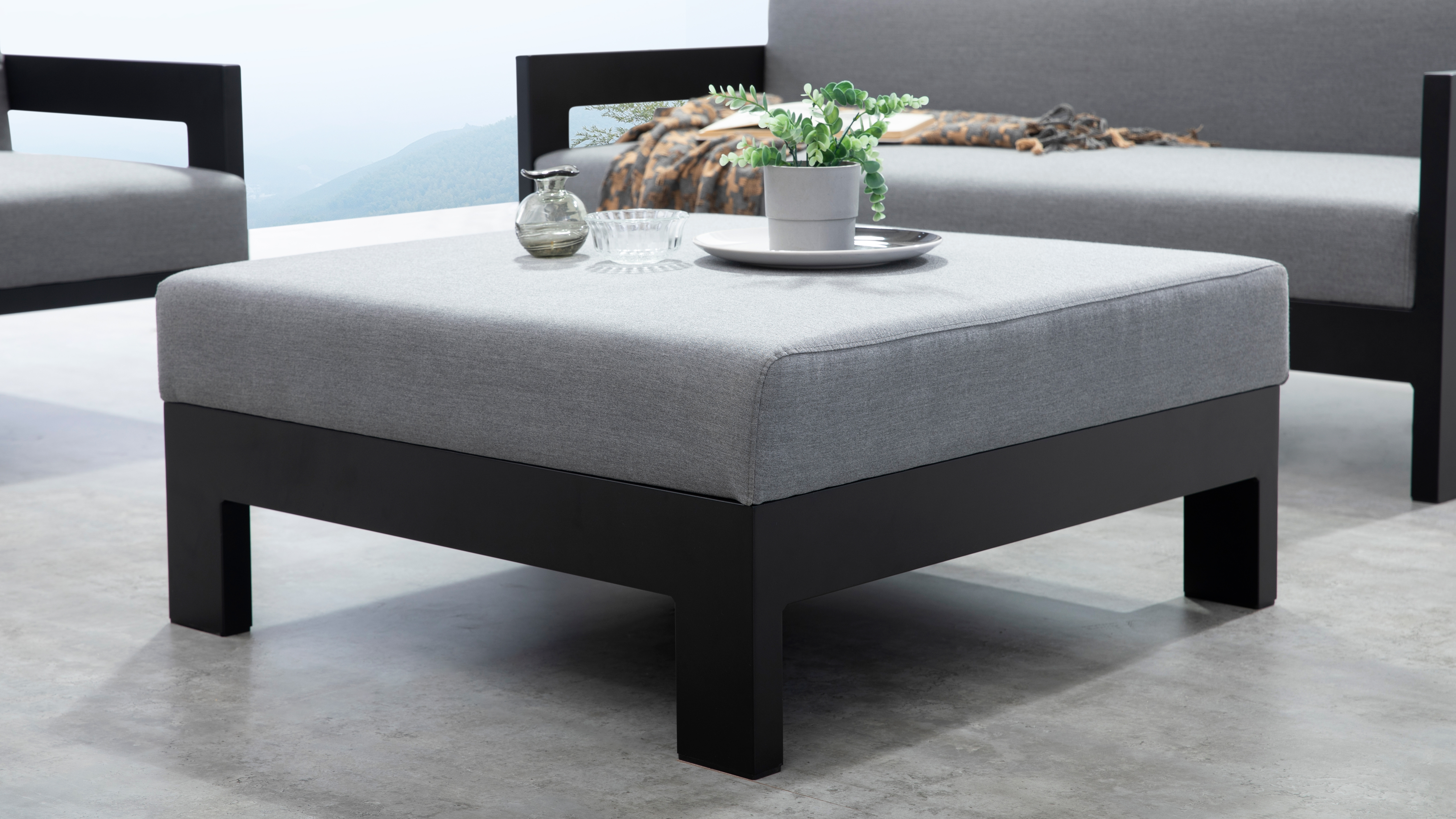 New Noosa Black Outdoor Lounge Set 2+1+1 With Ottoman 7 Thumbnail