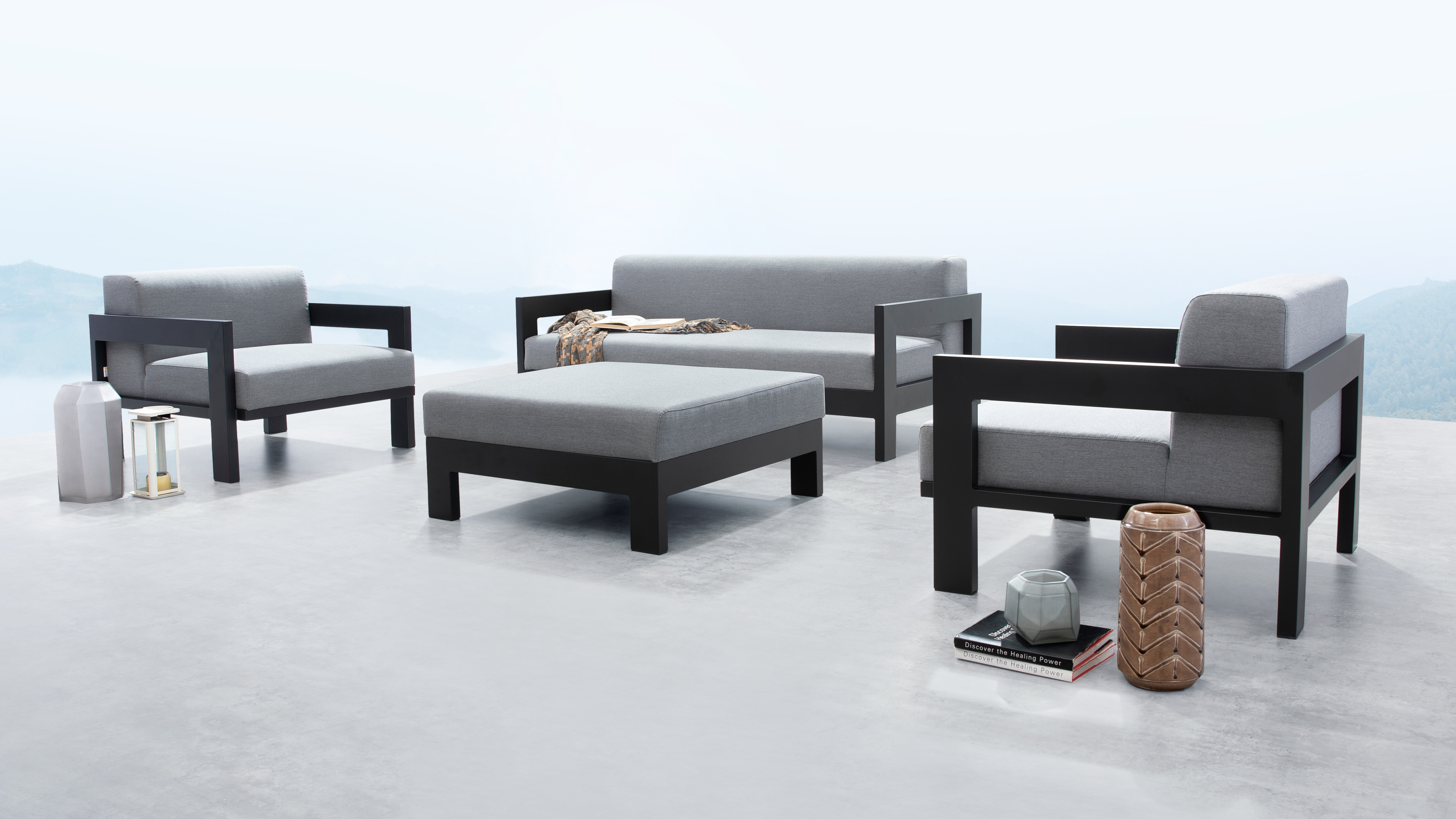 New Noosa Black Outdoor Lounge Set 2+1+1 With Ottoman 7 Thumbnail