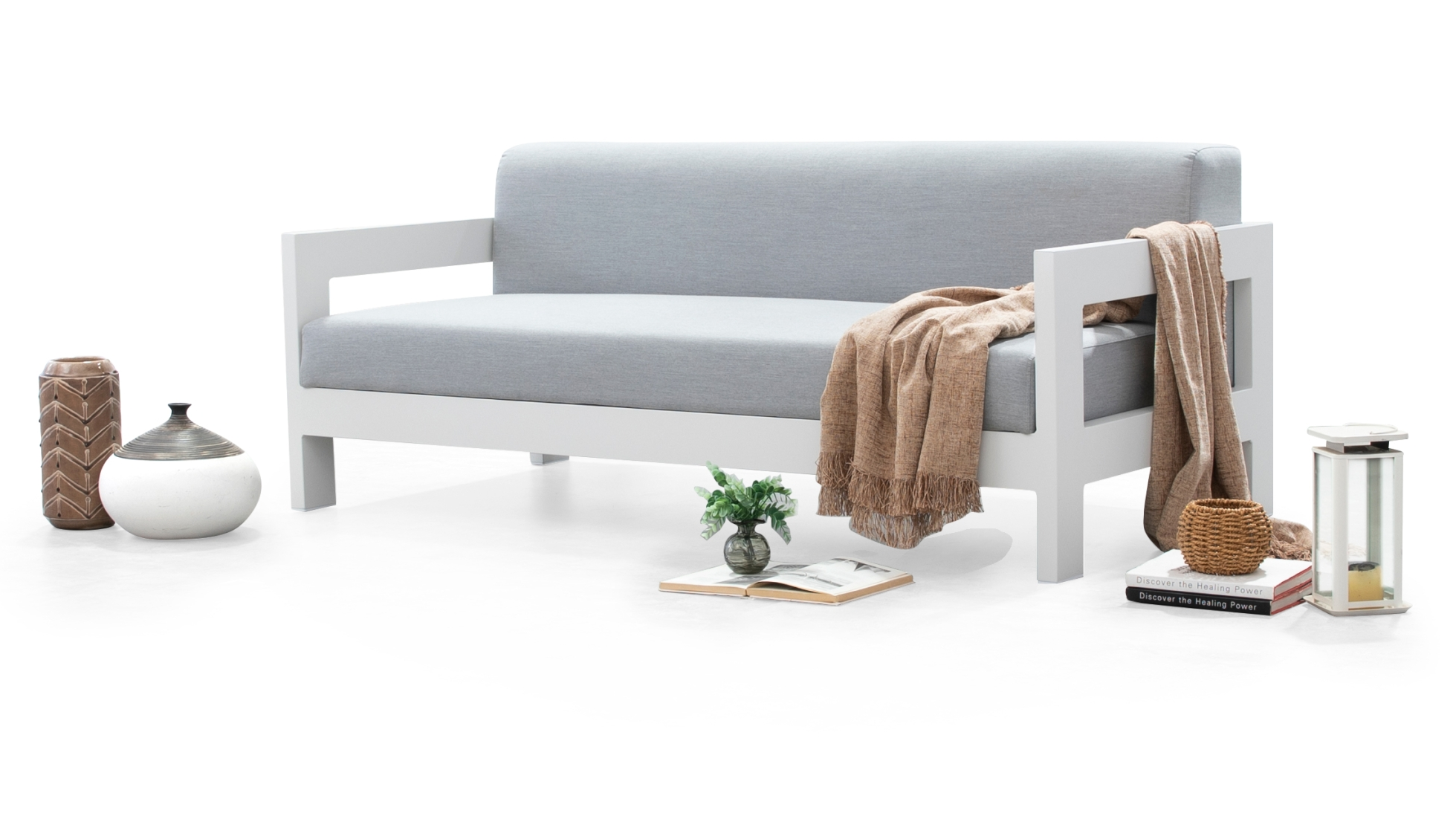 New Noosa White Outdoor Fabric Two Seat Sofa 10 Thumbnail