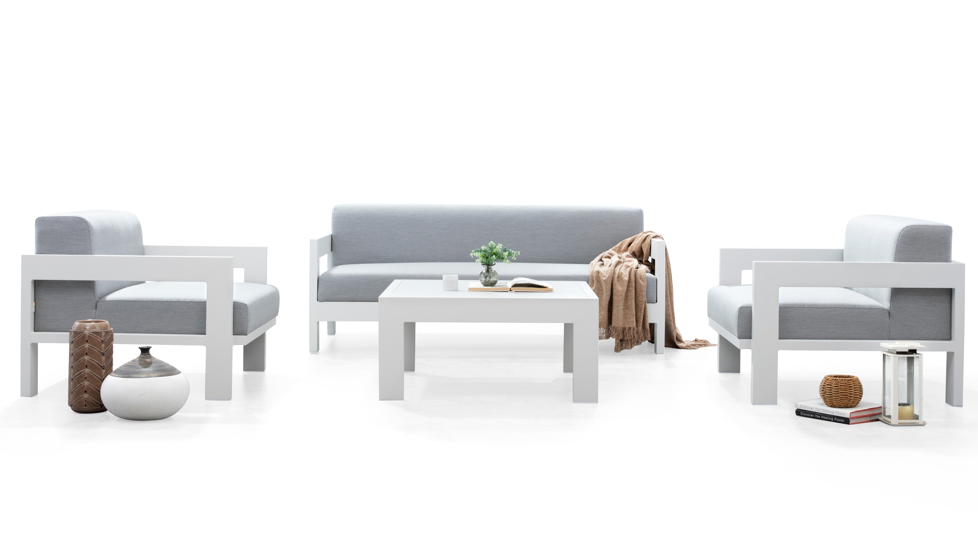 New Noosa White Outdoor Lounge Set 2+1+1 With Coffee Table 12 Thumbnail