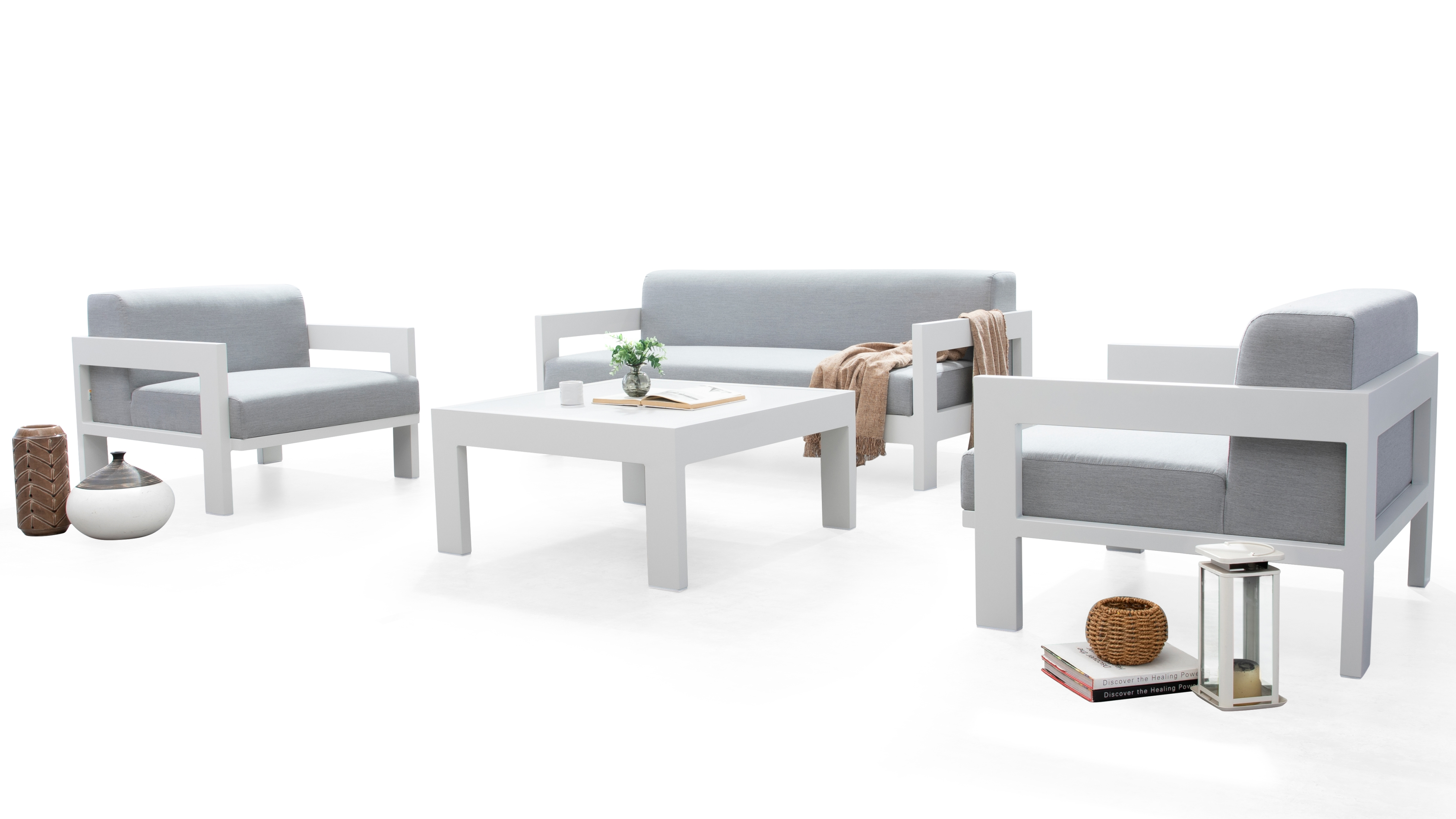 New Noosa White Outdoor Lounge Set 2+1+1 With Coffee Table 12 Thumbnail