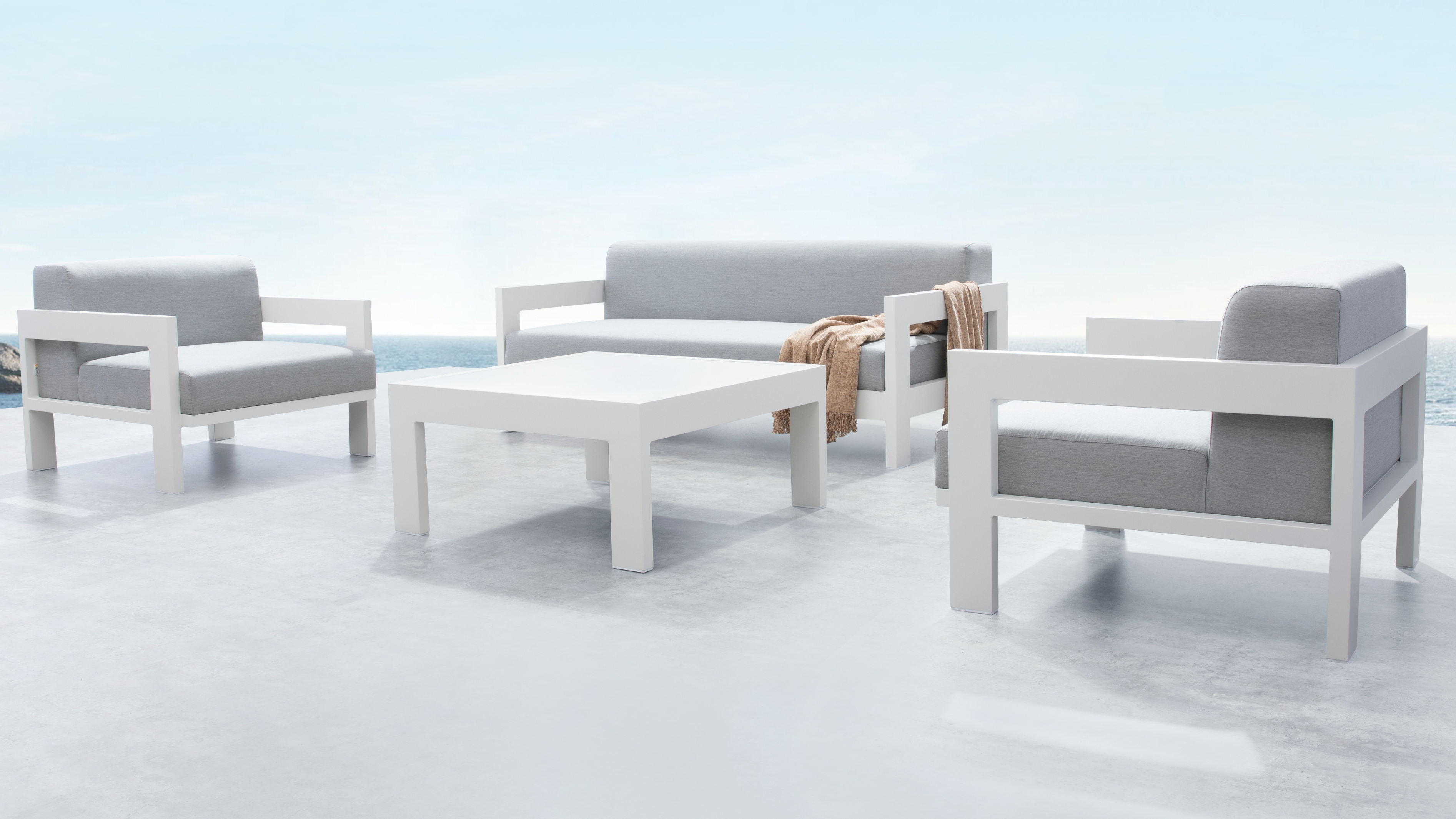 New Noosa White Outdoor Lounge Set 2+1+1 With Coffee Table 12 Thumbnail