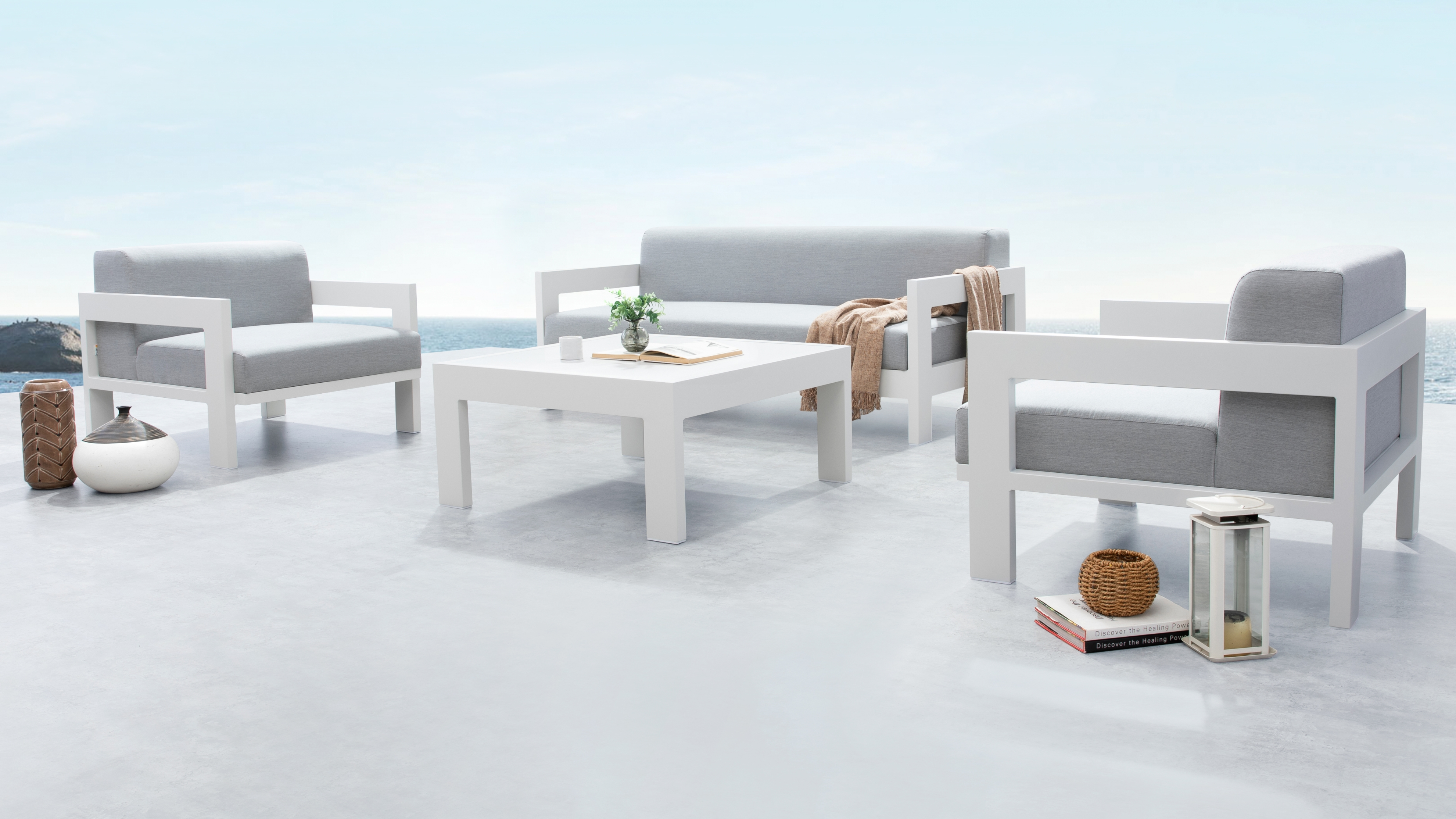 New Noosa White Outdoor Lounge Set 2+1+1 With Coffee Table 12 Thumbnail