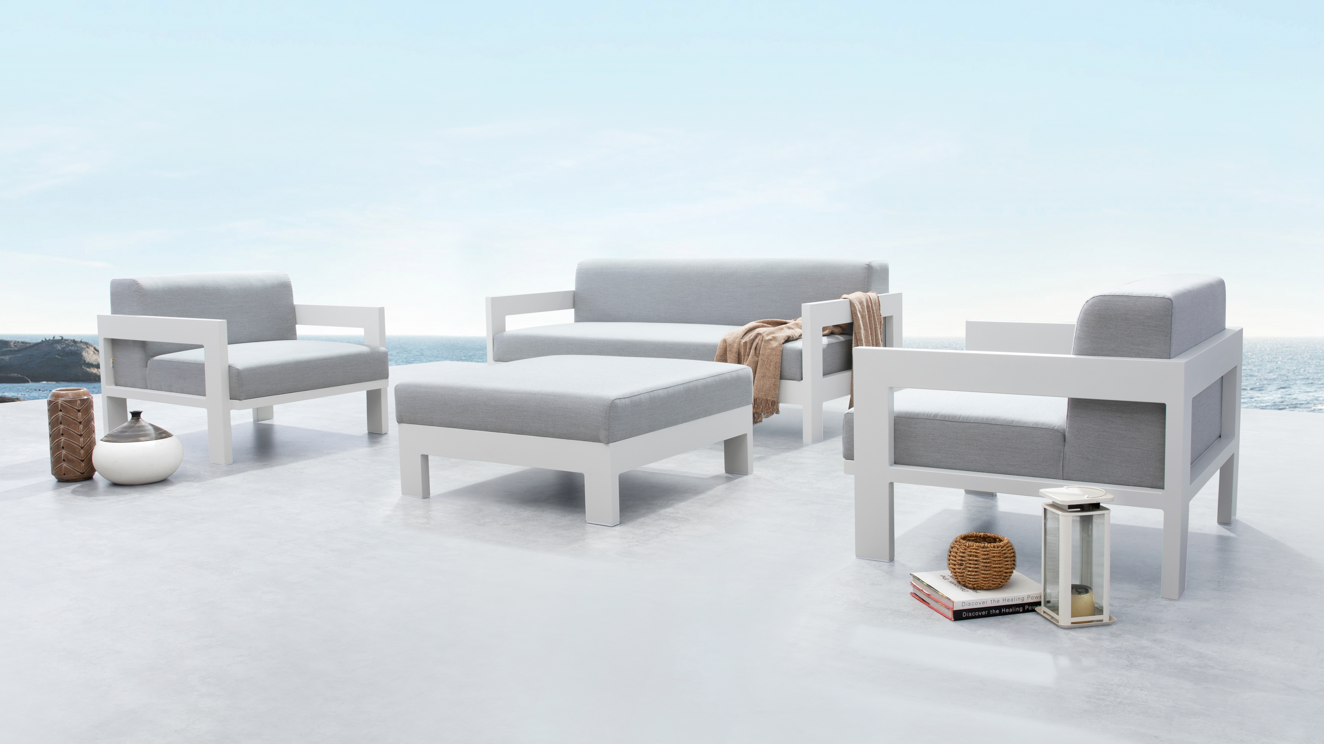 New Noosa White Outdoor Lounge Set 2+1+1 With Ottoman 7 Thumbnail
