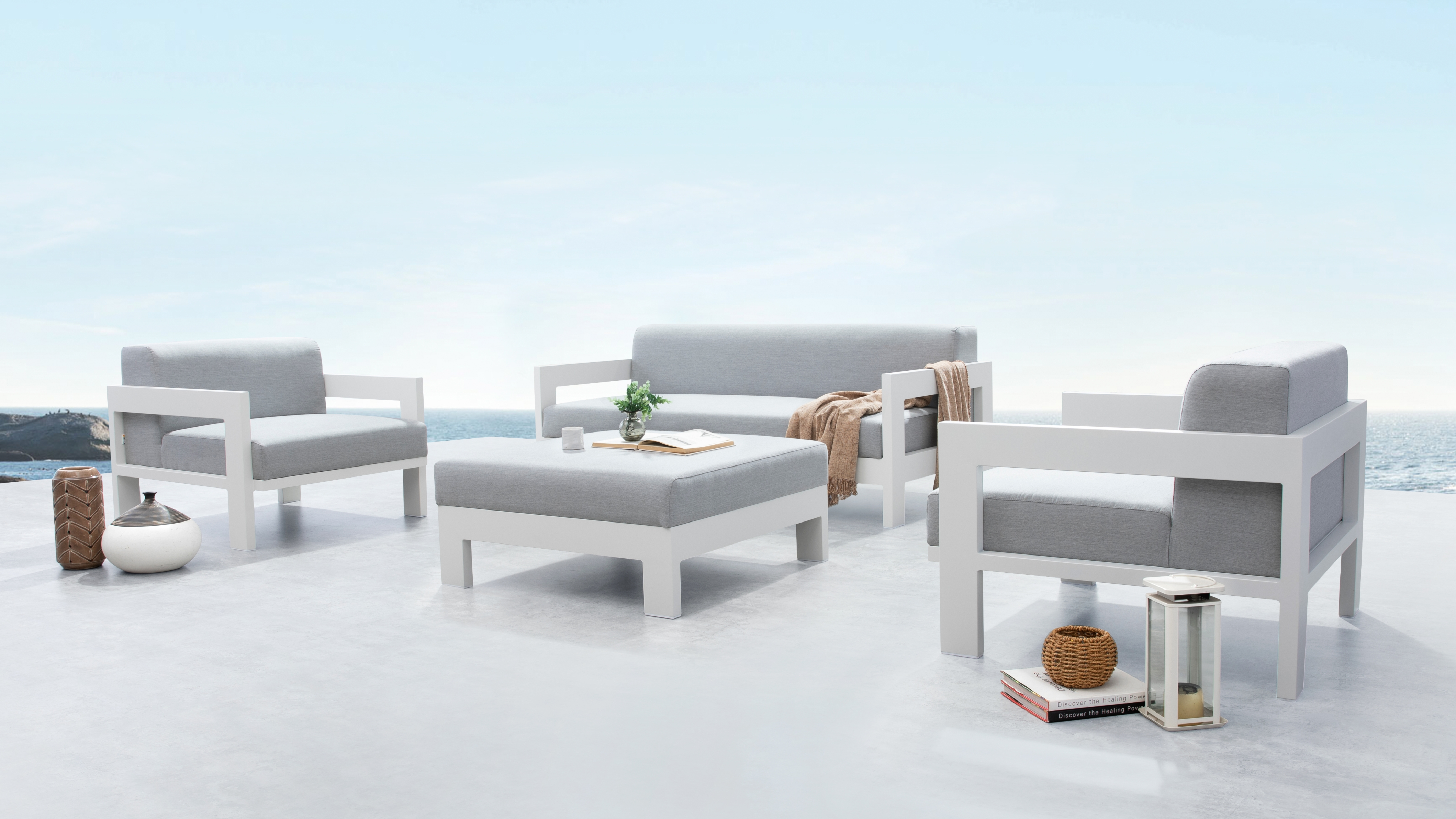 New Noosa White Outdoor Lounge Set 2+1+1 With Ottoman 7 Thumbnail