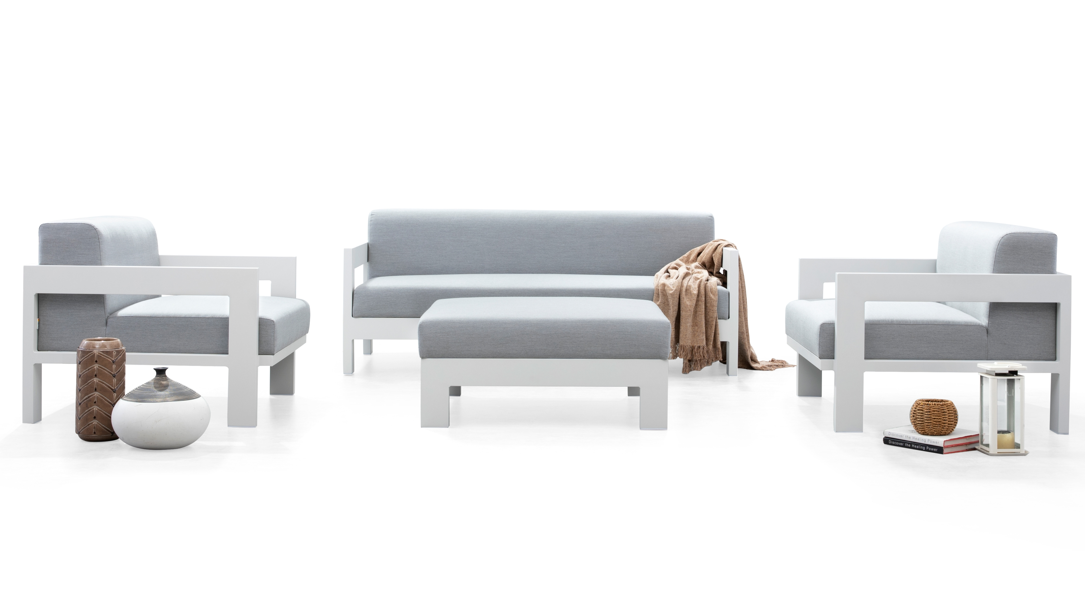 New Noosa White Outdoor Lounge Set 2+1+1 With Ottoman 7 Thumbnail