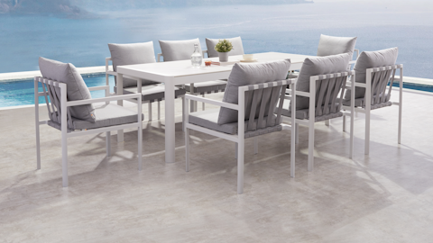 Manly White 9-piece Outdoor Ceramic Dining Set 4 Thumbnail
