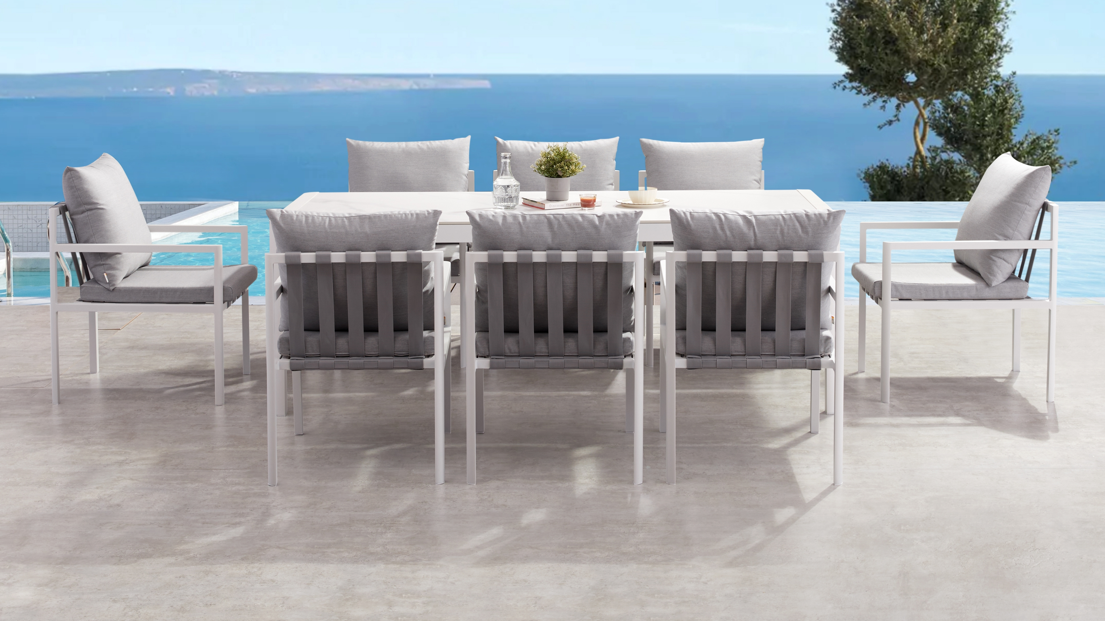 Manly White 9-piece Outdoor Ceramic Dining Set 5 Thumbnail