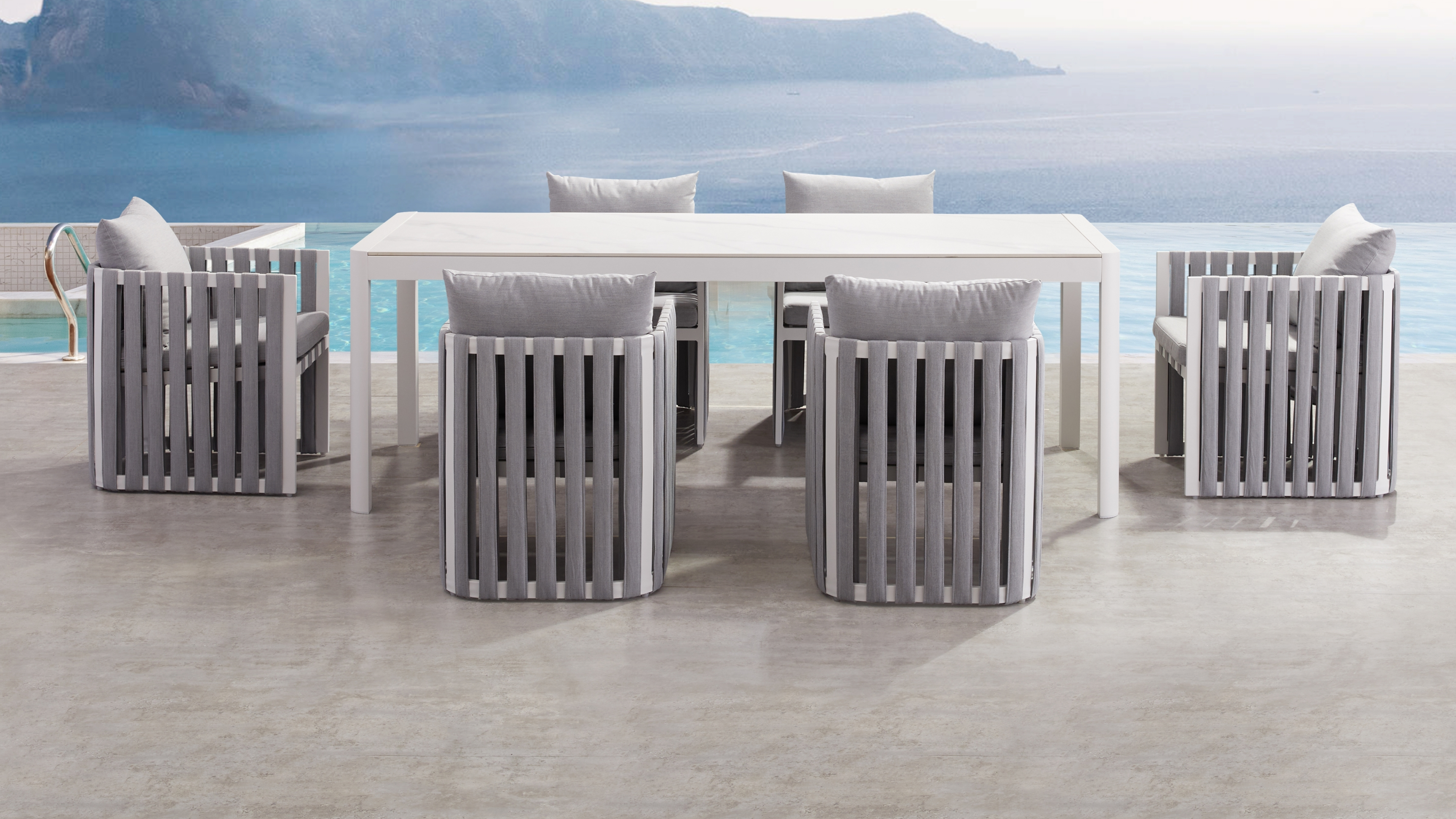Manly White 7-piece Outdoor Ceramic Dining Set With Manly Cove Chairs 6 Thumbnail