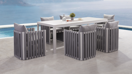 Manly White 7-piece Outdoor Ceramic Dining Set With Manly Cove Chairs
