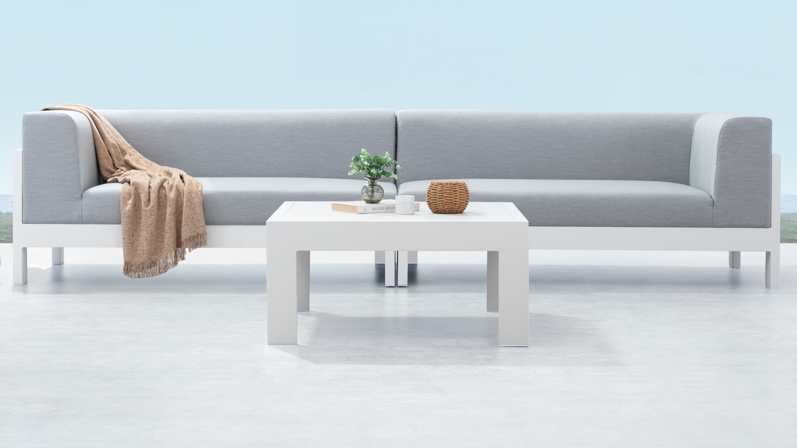 New Noosa White Outdoor Fabric Lounge With Coffee Table 9 Thumbnail