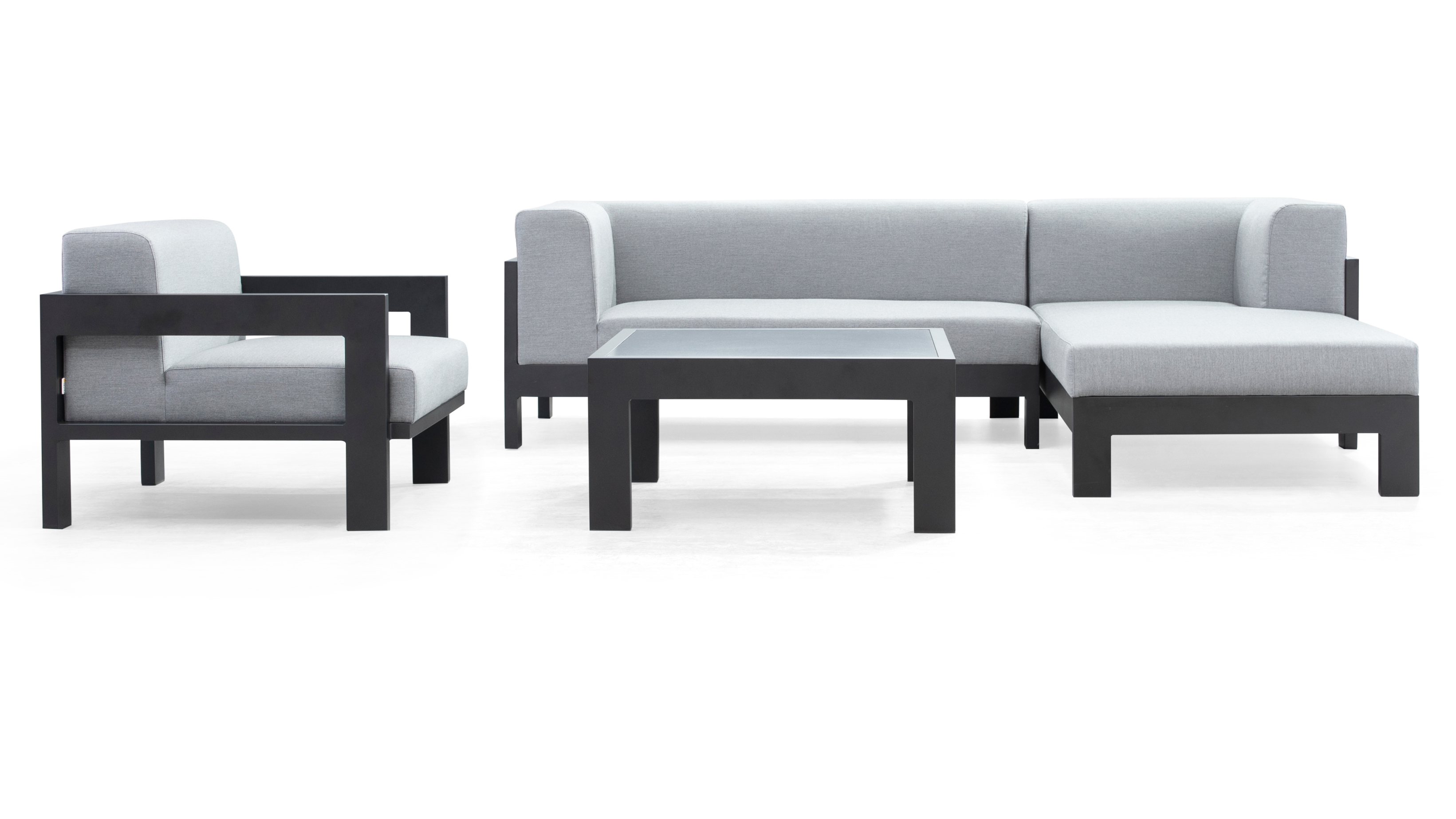 New Noosa Black Outdoor Fabric Chaise Lounge With Armchair & Coffee Table 5 Thumbnail