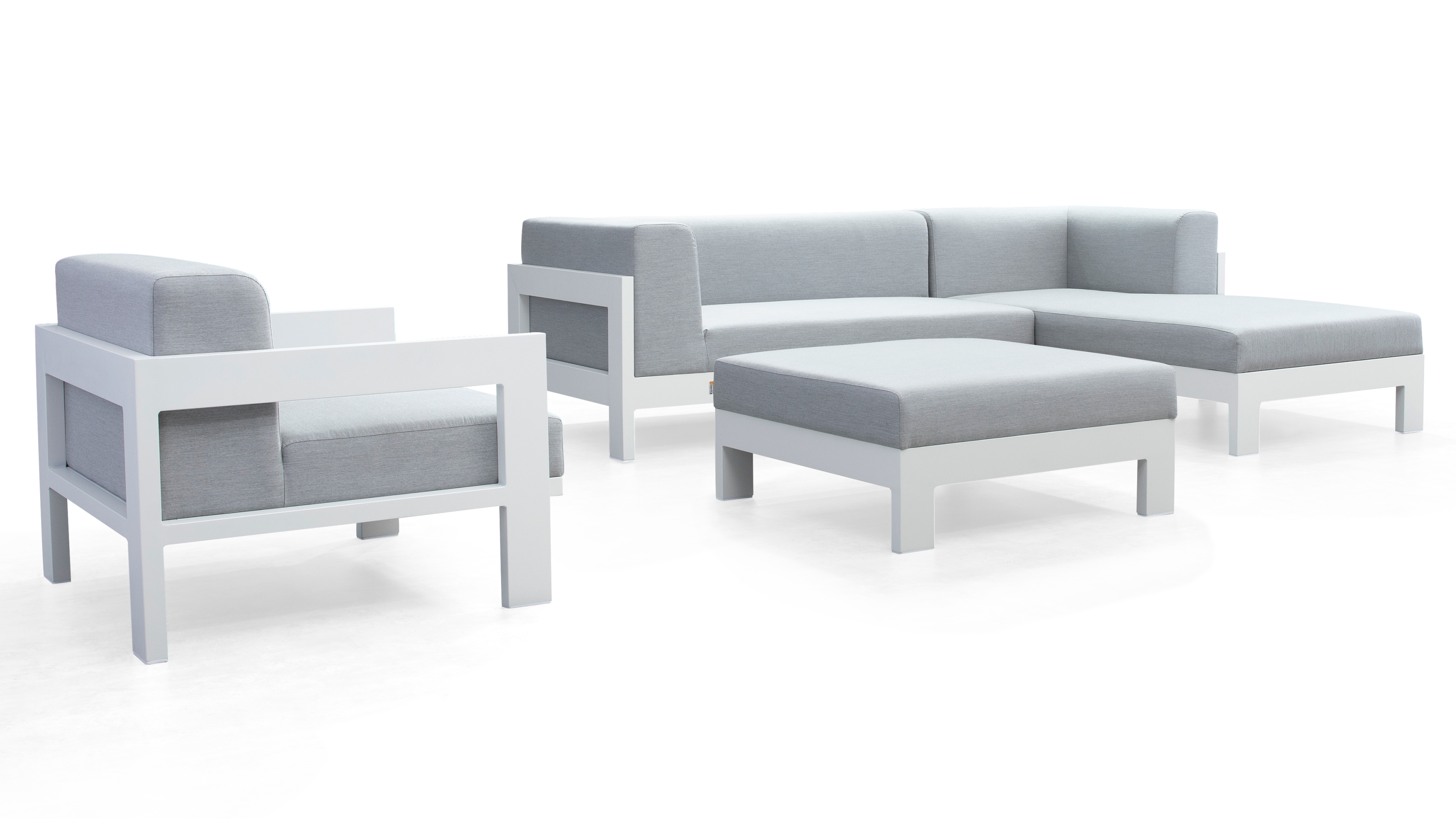 New Noosa White Outdoor Fabric Chaise Lounge With Armchair & Ottoman 8 Thumbnail