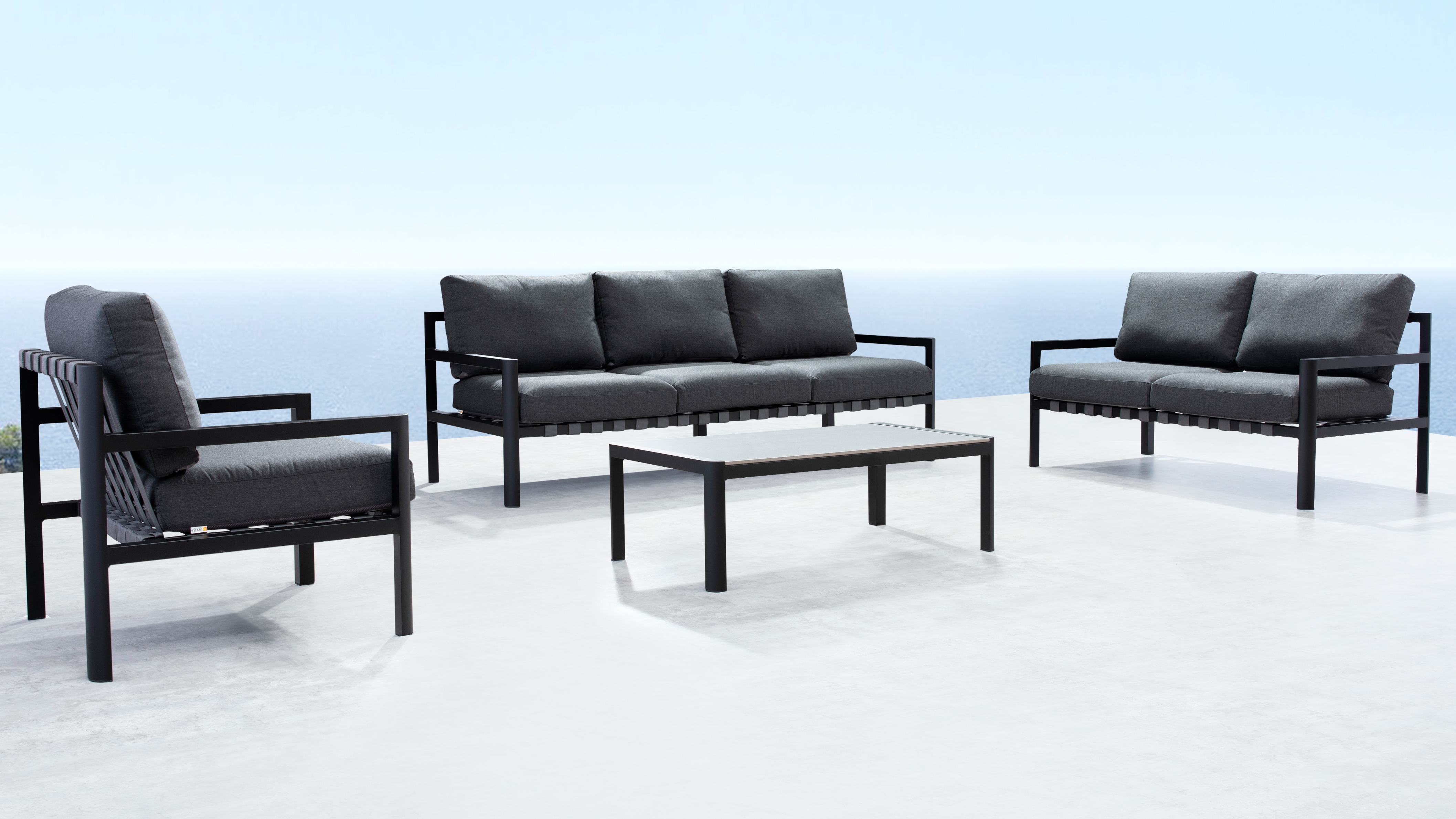 Manly Black Outdoor Sofa Suite 3 + 2 + 1 With Coffee Table 12 Thumbnail