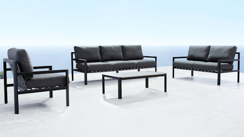 Manly Black Outdoor Sofa Suite 3 + 2 + 1 With Coffee Table 11 Thumbnail