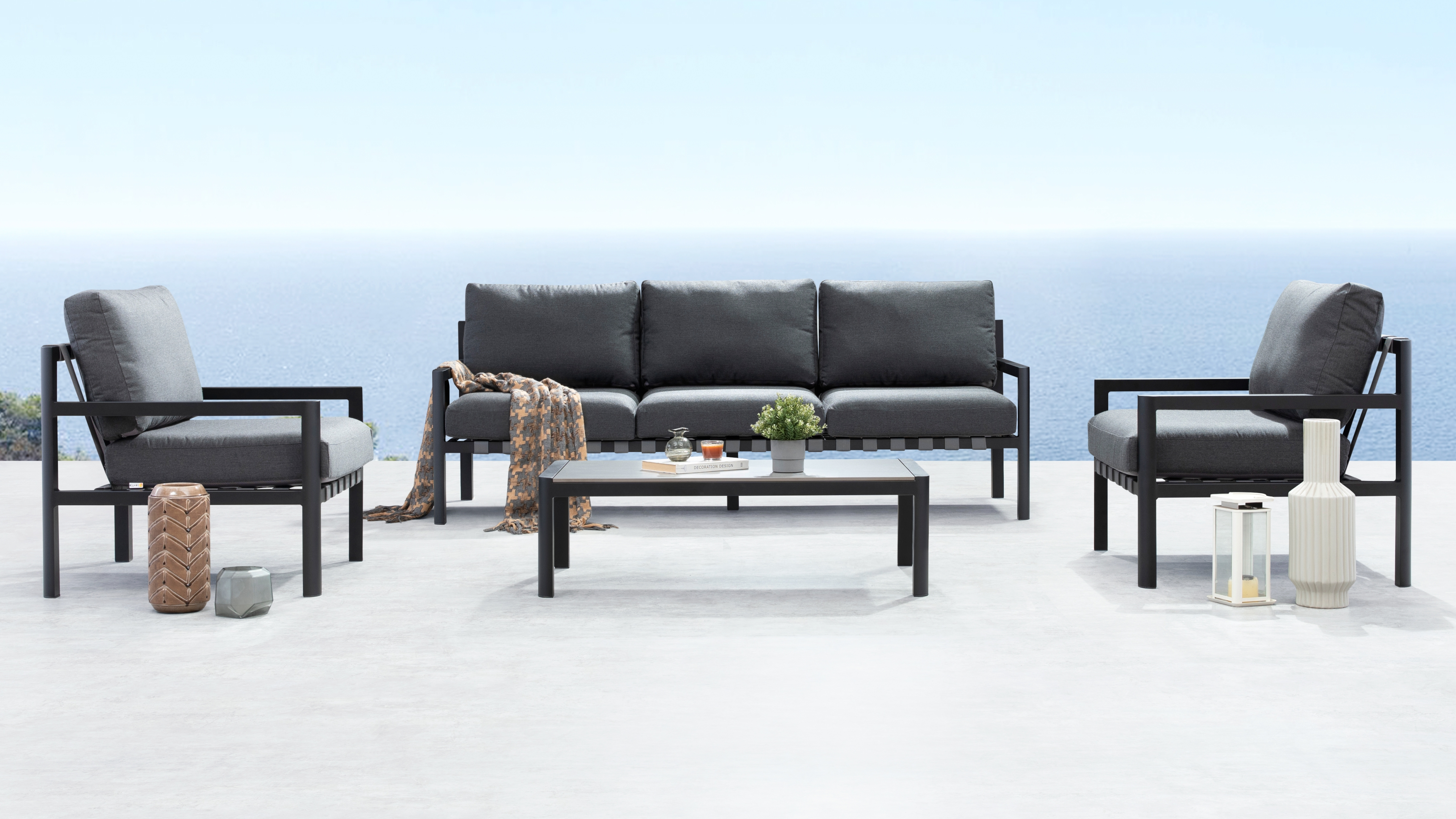 Manly Black Outdoor Sofa Suite 3 + 1 + 1 With Coffee Table 9 Thumbnail