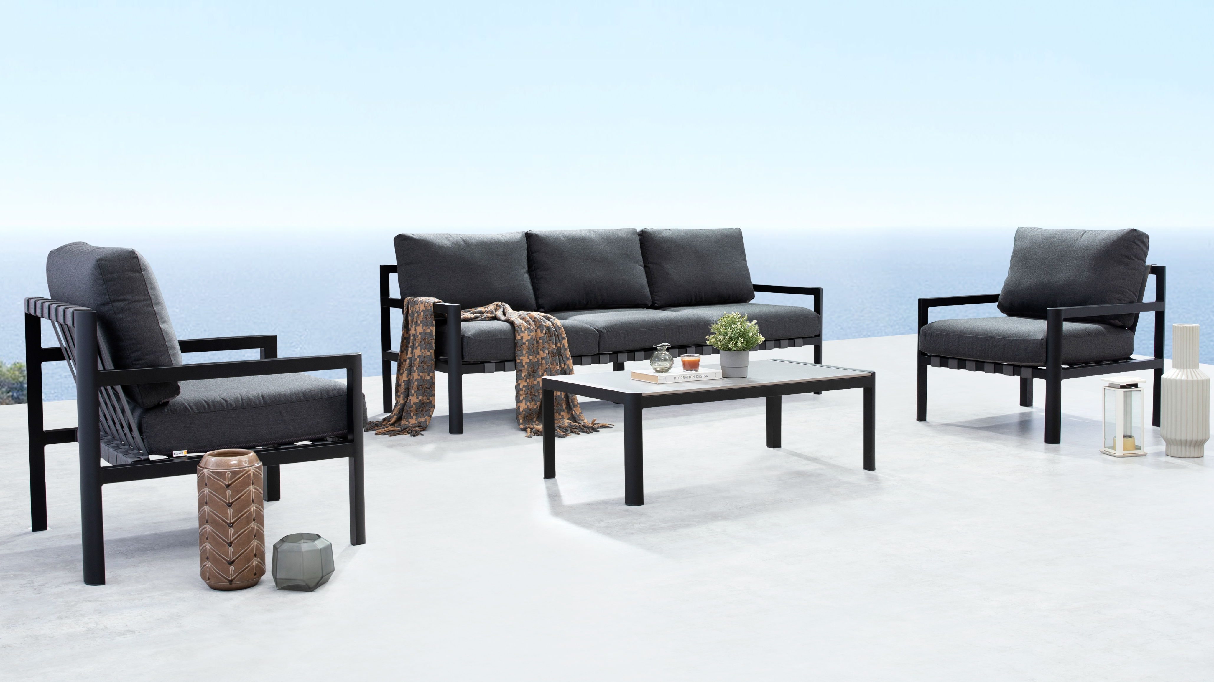 Manly Black Outdoor Sofa Suite 3 + 1 + 1 With Coffee Table 9 Thumbnail
