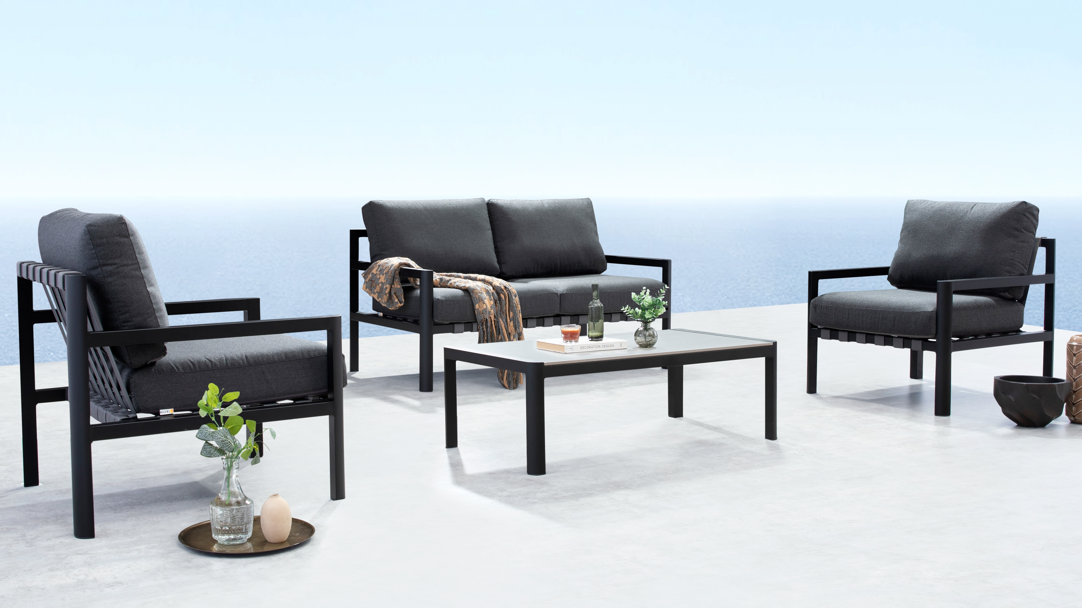 Manly Black Outdoor Sofa Suite 2 + 1 + 1 With Coffee Table 8 Thumbnail