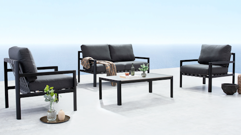 Manly Black Outdoor Sofa Suite 2 + 1 + 1 With Coffee Table 7 Thumbnail