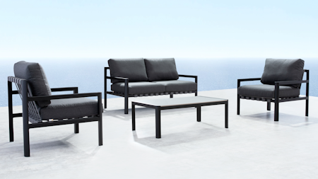 Manly Black Outdoor Sofa Suite 2 + 1 + 1 With Coffee Table