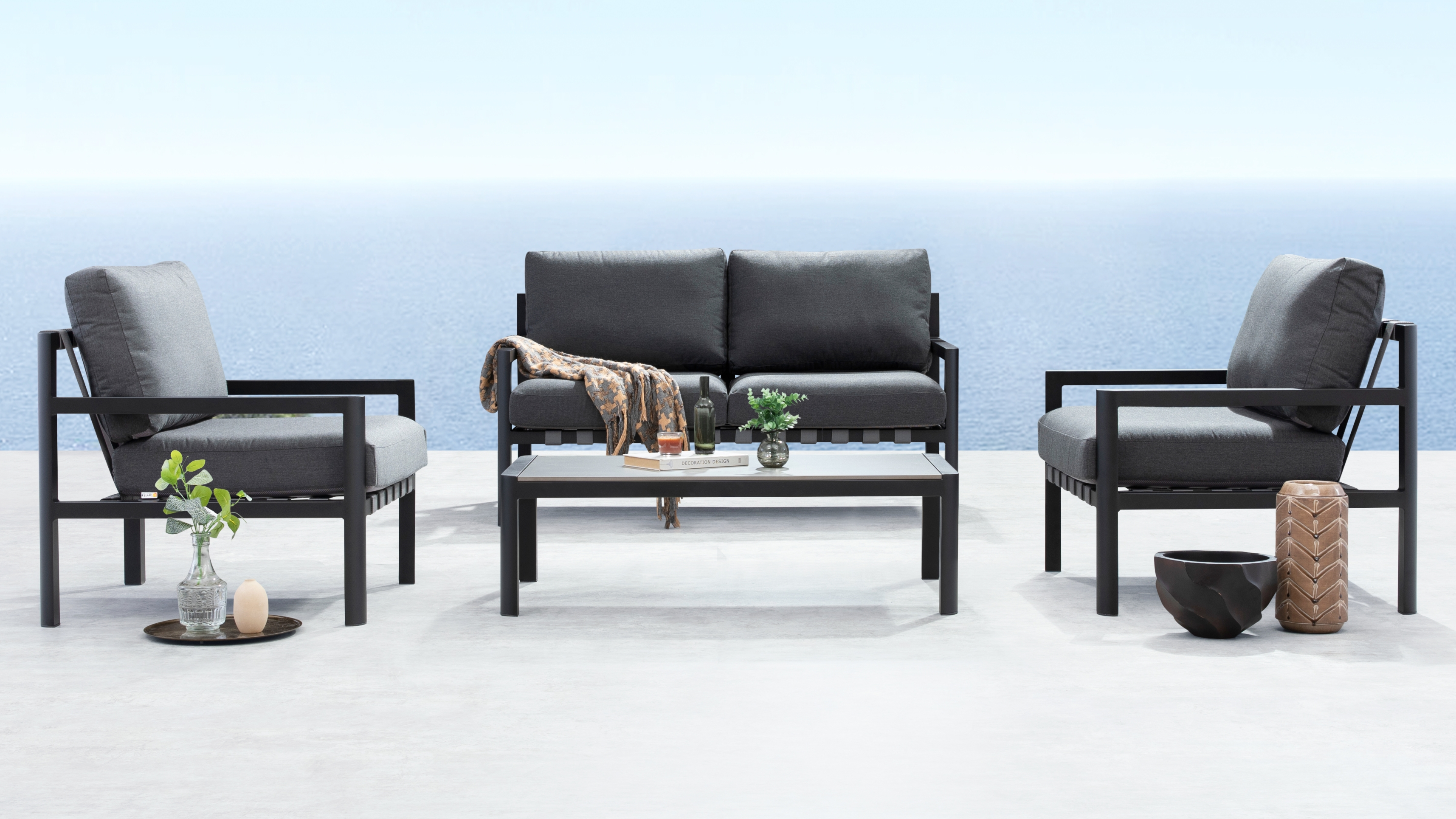 Manly Black Outdoor Sofa Suite 2 + 1 + 1 With Coffee Table 8 Thumbnail