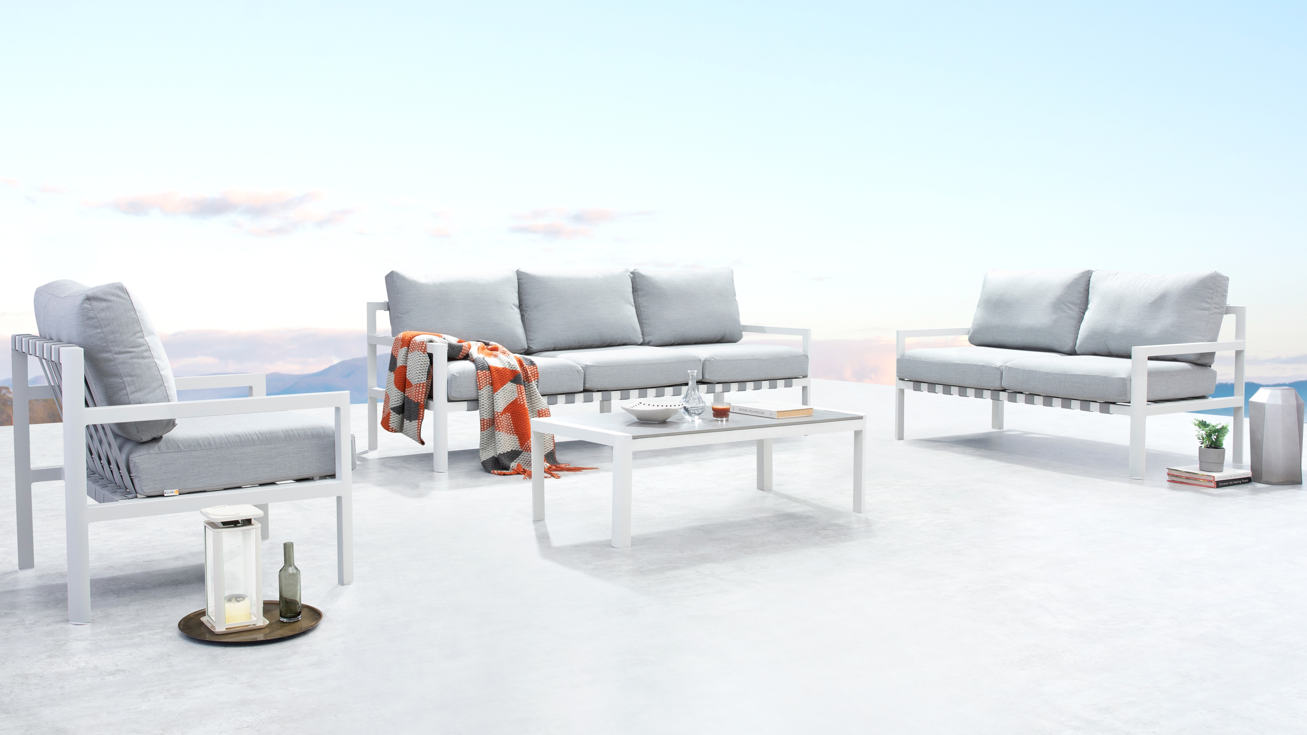 Manly White Outdoor Sofa Suite 3 + 2 + 1 With Coffee Table 8 Thumbnail