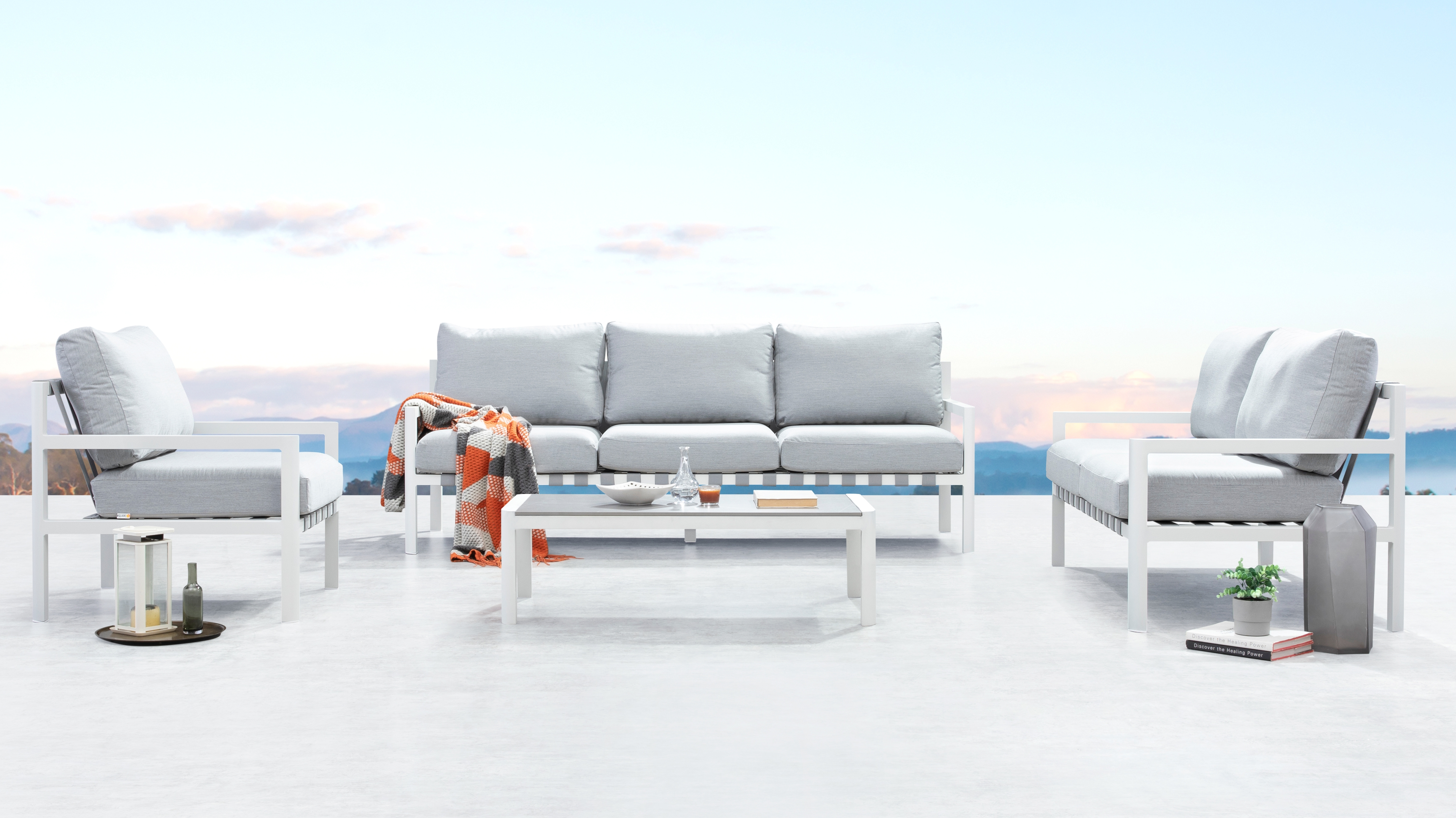 Manly White Outdoor Sofa Suite 3 + 2 + 1 With Coffee Table 8 Thumbnail