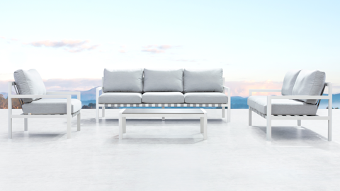 Manly White Outdoor Sofa Suite 3 + 2 + 1 With Coffee Table 7 Thumbnail