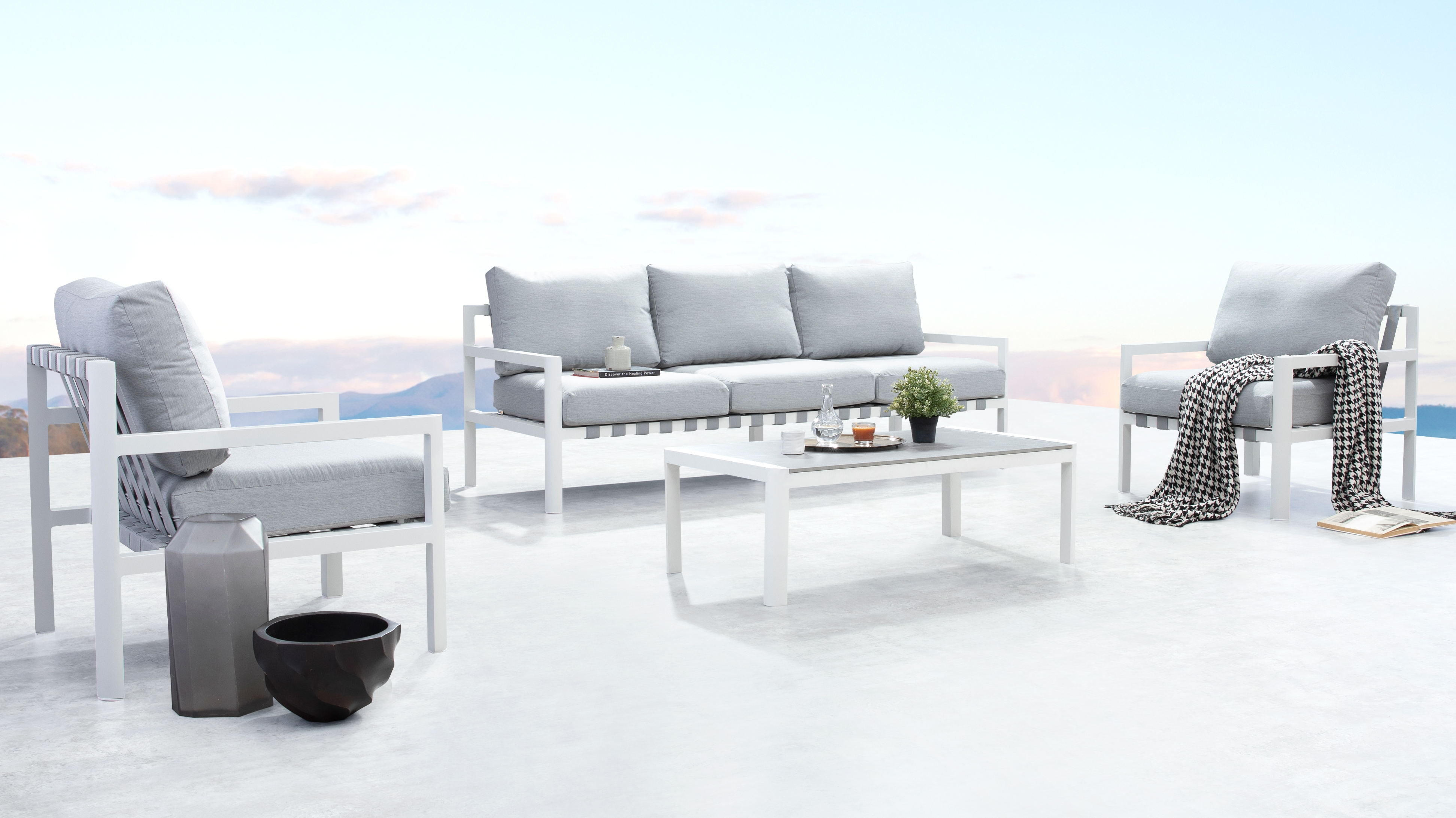 Manly White Outdoor Sofa Suite 3 + 1 + 1 With Coffee Table 8 Thumbnail