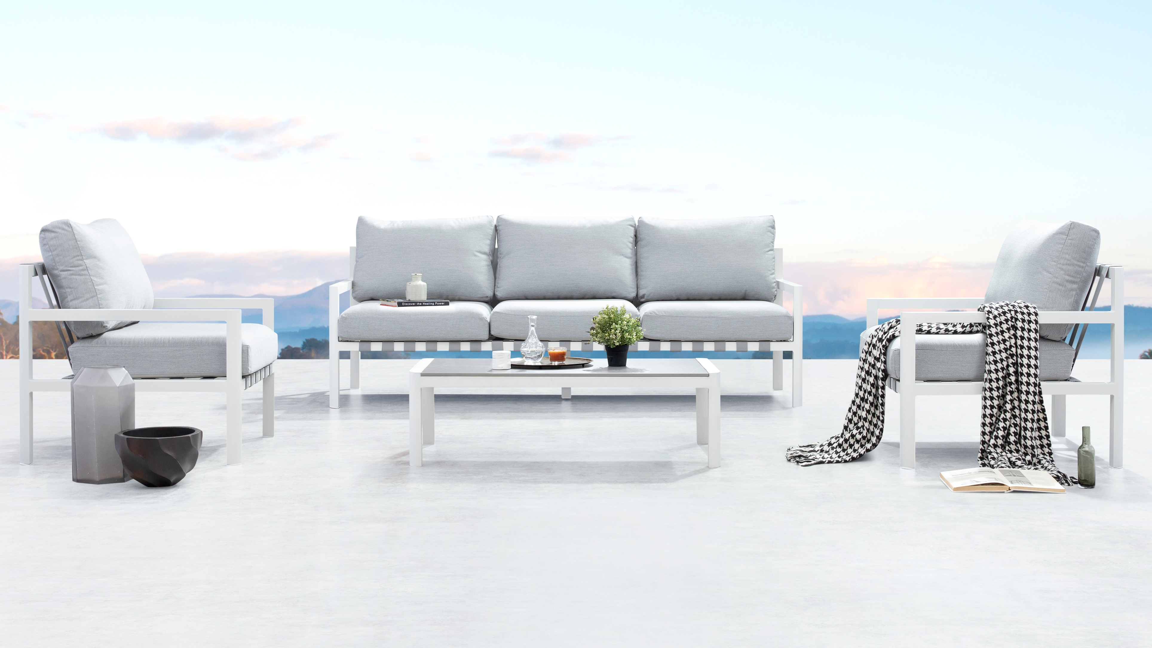 Manly White Outdoor Sofa Suite 3 + 1 + 1 With Coffee Table 8 Thumbnail