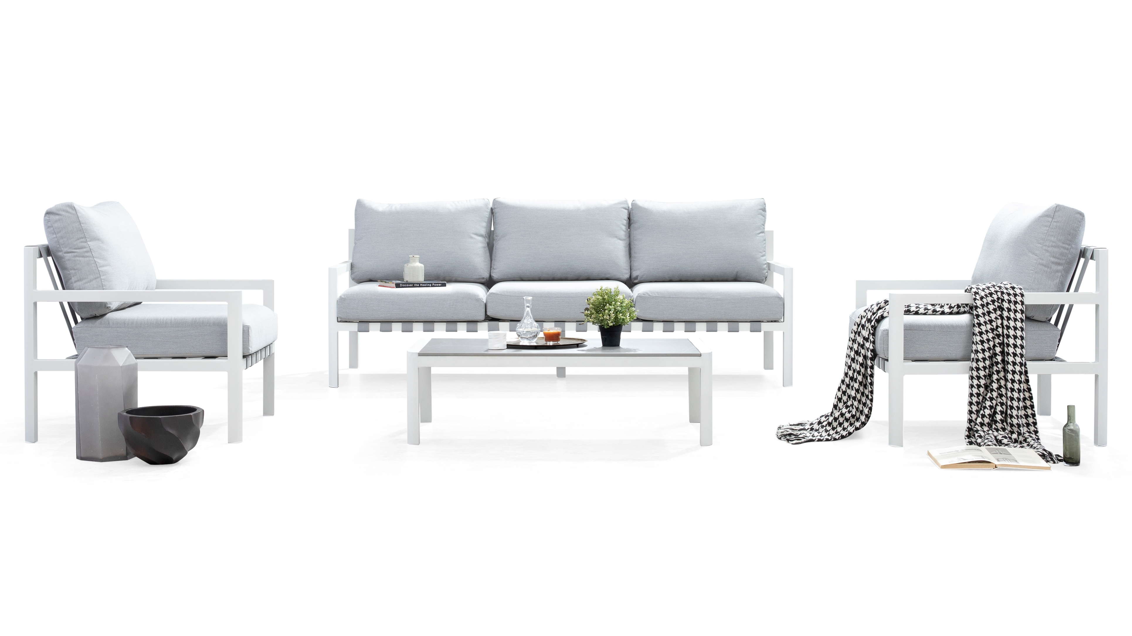 Manly White Outdoor Sofa Suite 3 + 1 + 1 With Coffee Table 8 Thumbnail