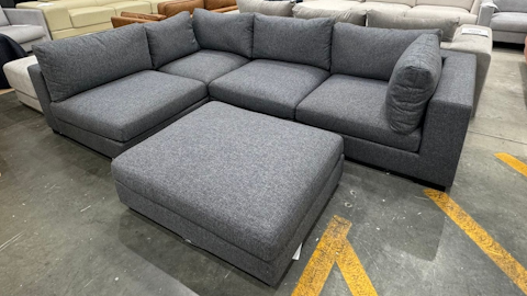 ARIA Fabric Four Seater Sofa With Ottoman (Sky Square Ash) 1