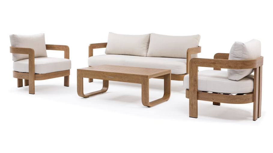 BALMAIN Outdoor Lounge Set 3+1+1 With Coffee Table (Frame: Oak-alike Aluminium Frame, Fabric: Cream Olefin) 1